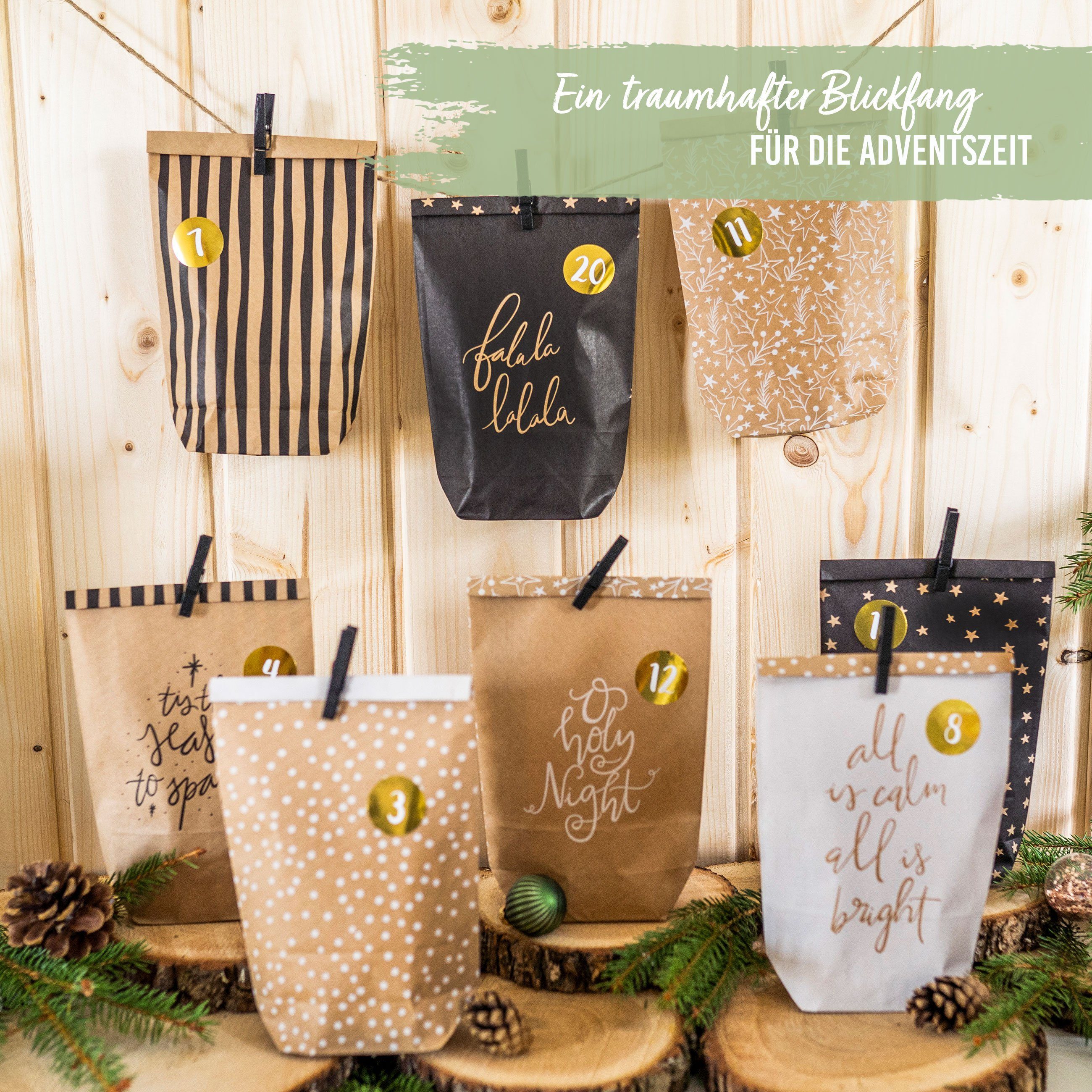 PAPIERDRACHEN befüllbarer Adventskalender Adventskalender mit bedruckten Tüten, Adventskalender zum selber befüllen – Bild 2 von 5