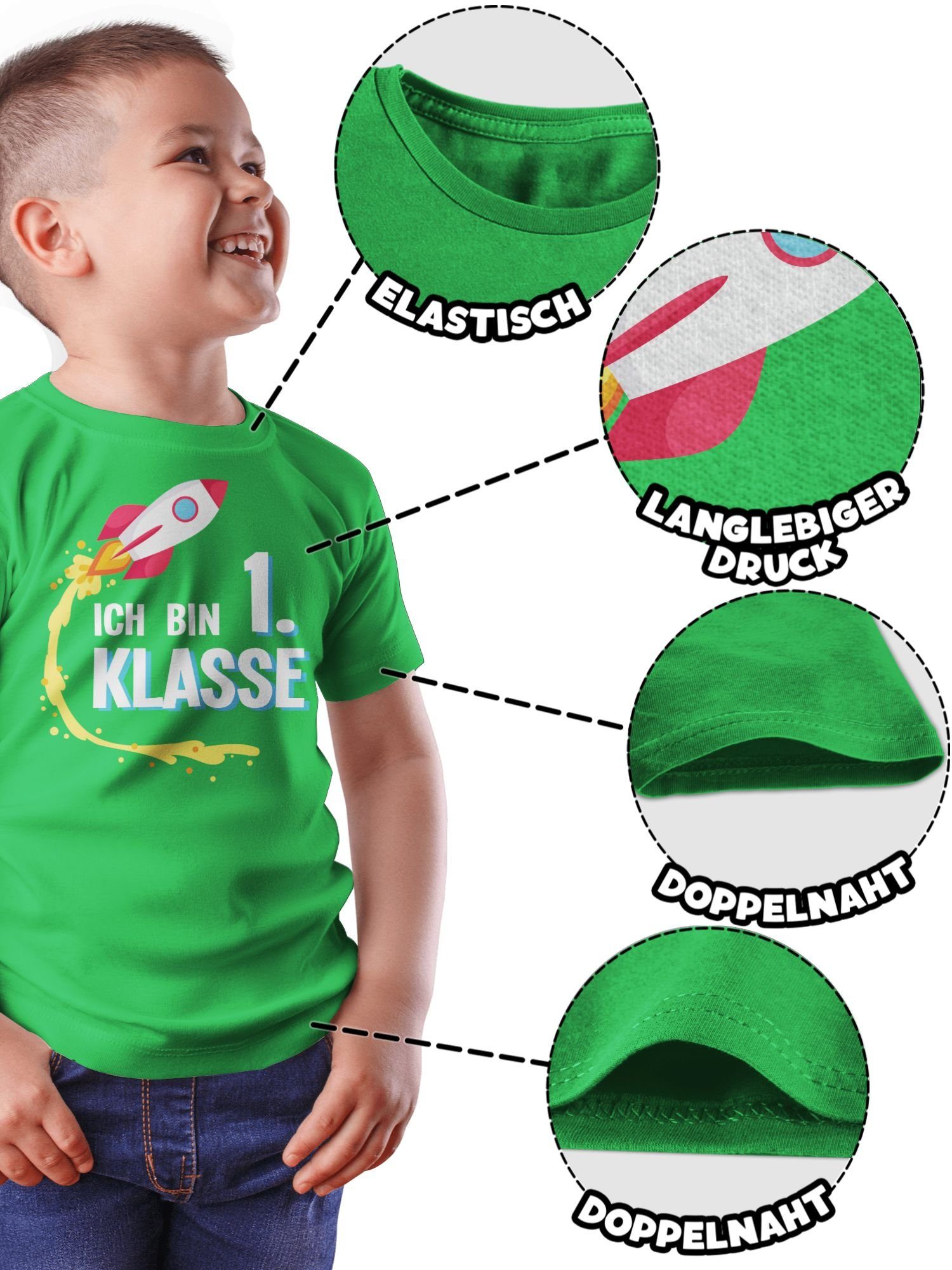 T-Shirt Rakete Schulanfang Geschenke bin Ich Shirtracer Einschulung Klasse Junge 1. 3 Grün