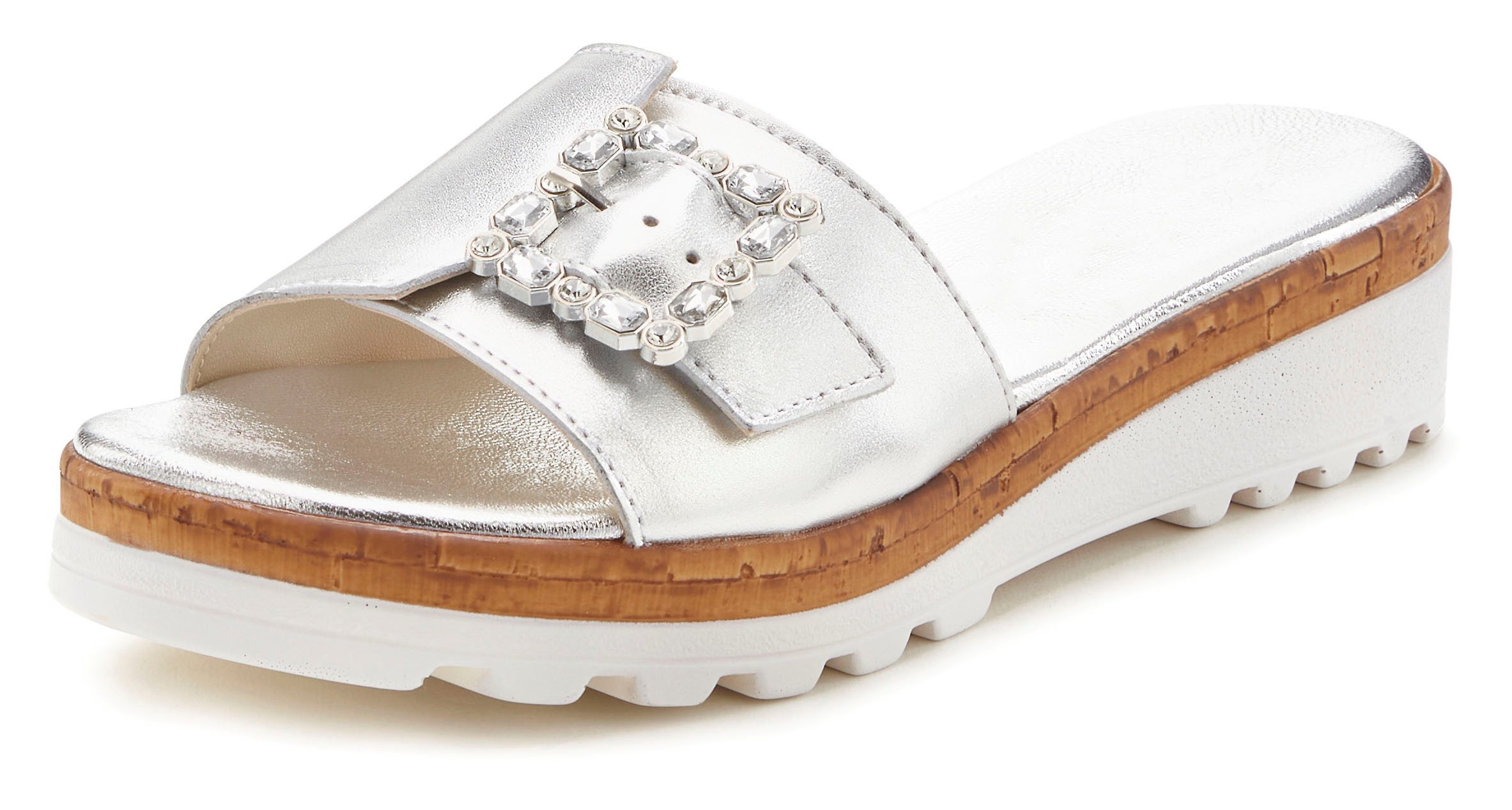 LASCANA Sandale, Sommerschuh, offener Schuh, Mule, Pantolette aus Leder mit dezentem Keilabsatz