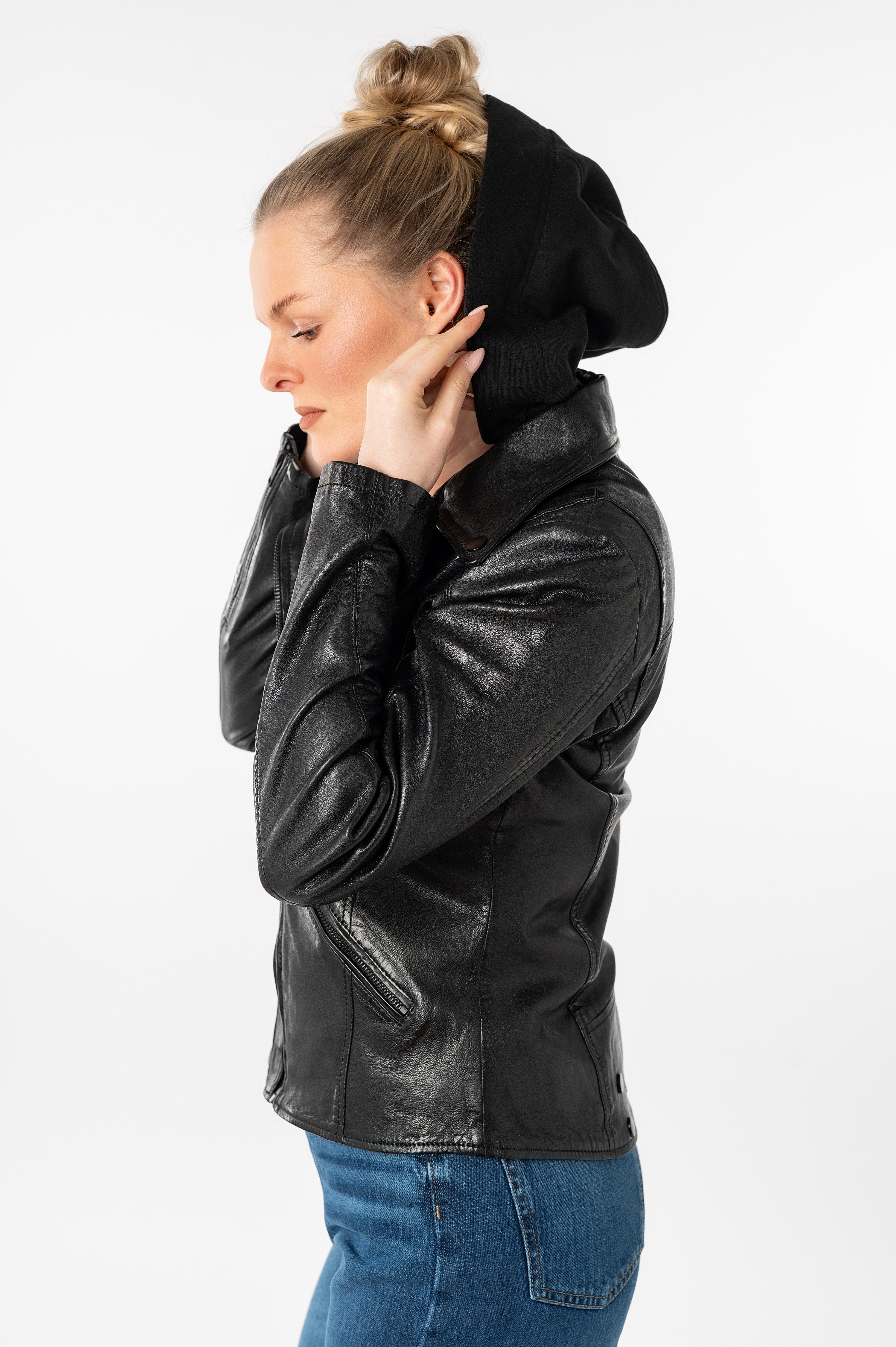 Mauritius Lederjacke MWTary SF mit Jerseykapuze und Reverskragen, Slim Fit – Bild 4 von 5