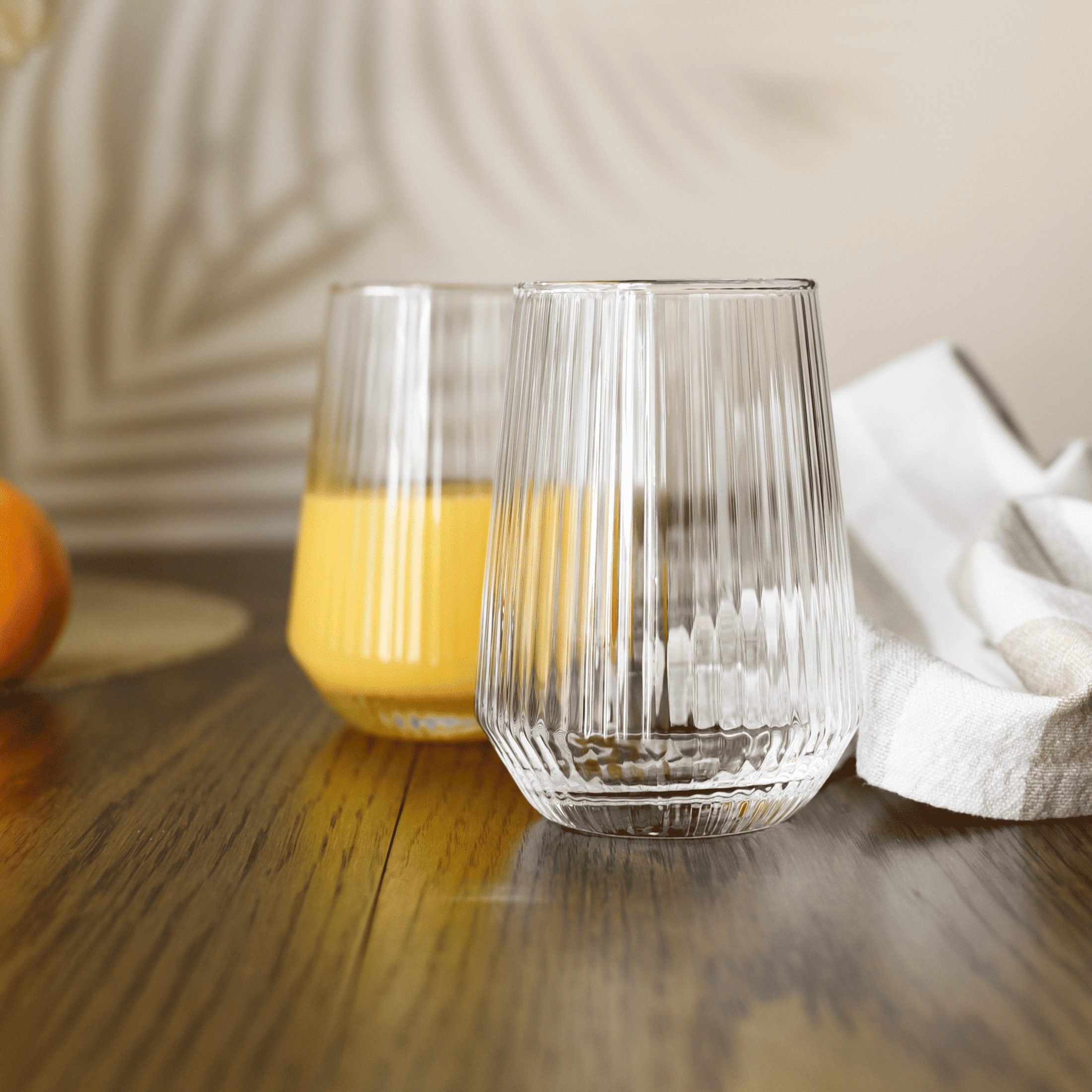 Sendez Longdrinkglas 6er Set 400 ml geriffelt Glas Wassergläser Saftgläser, 6-tlg., Glas