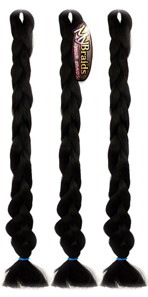 2-AY 1-farbig MyBraids Kunsthaar-Extension 2m Zöpfe Länge mit 3er Premium Naturschwarz Pack im Braids Flechthaar BRAIDS! YOUR