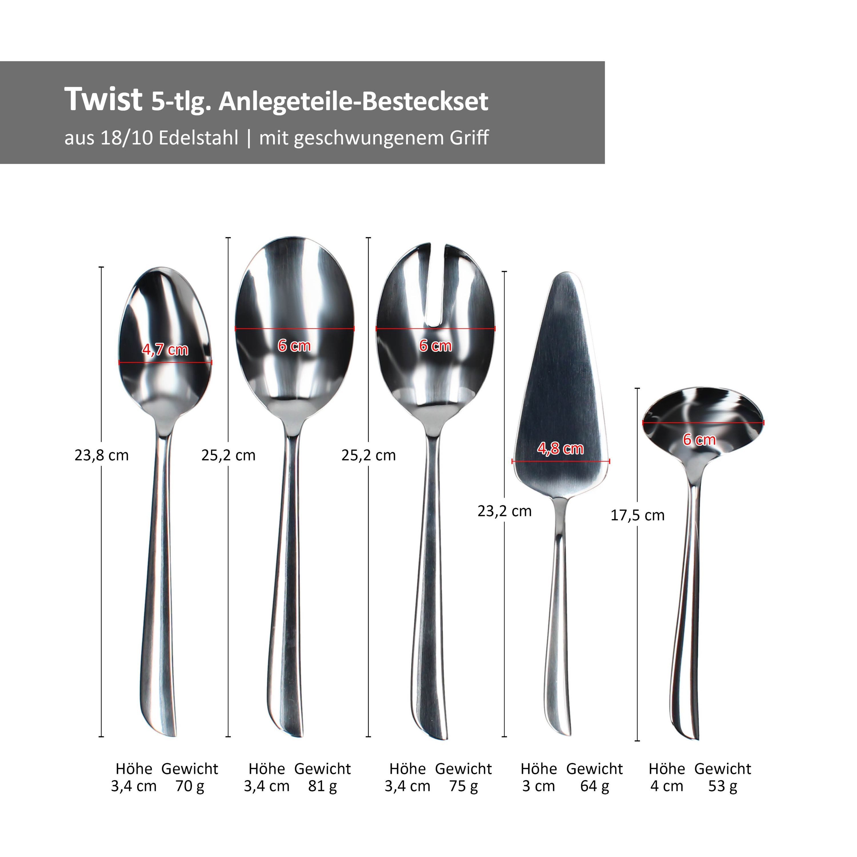 MamboCat Besteck-Set Twist 5tlg Besteck Set Tortenheber Salatbesteck Saucen- Servierlöffel, Edelstahl – Bild 4 von 4