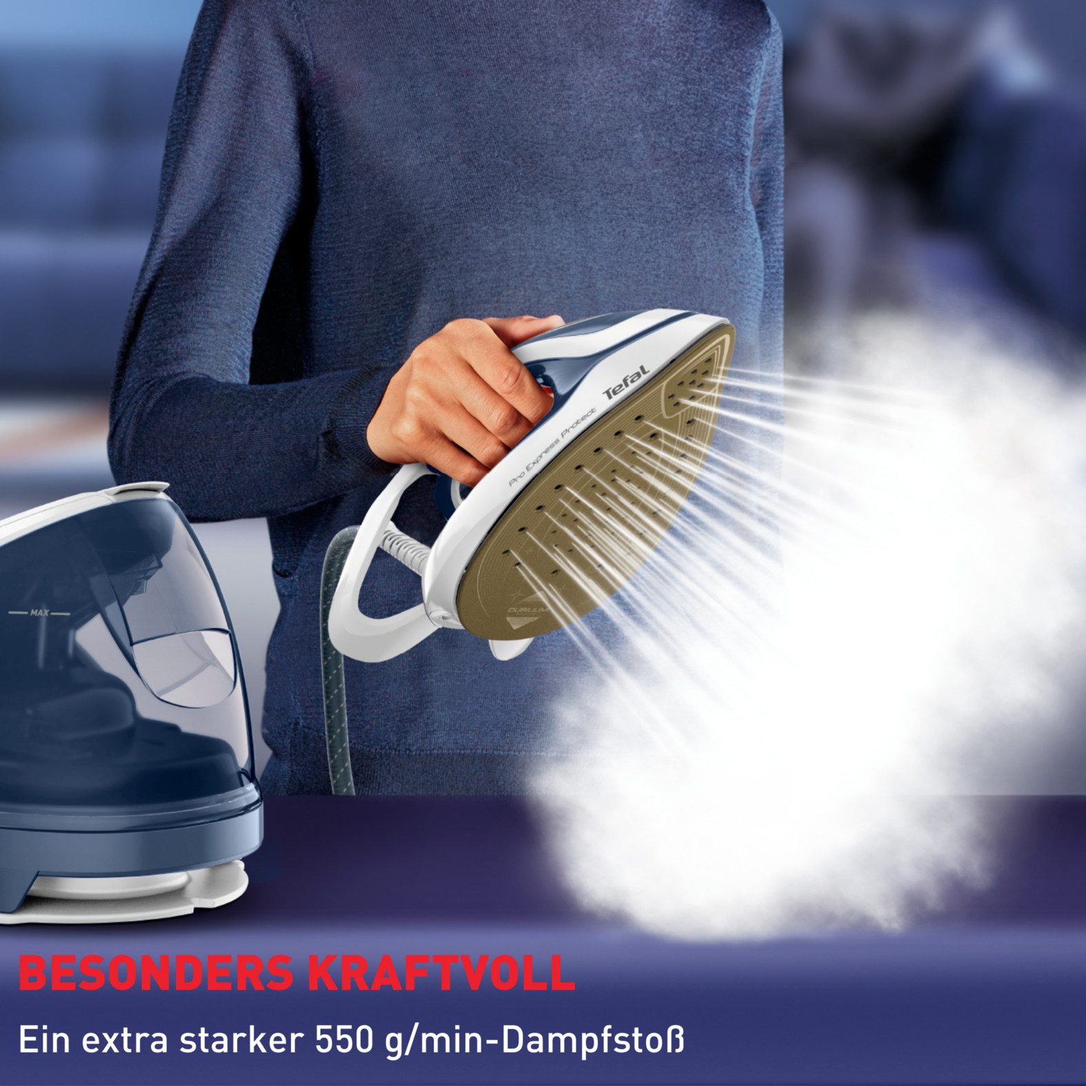 Tefal Dampfbügelstation GV9225 Pro Express Protect mit 550 g/min Boost Dampfstoß, 1800 ml Wassertank, Durilium AirGlide Ultra Thin, Protect System gegen Wasserflecken