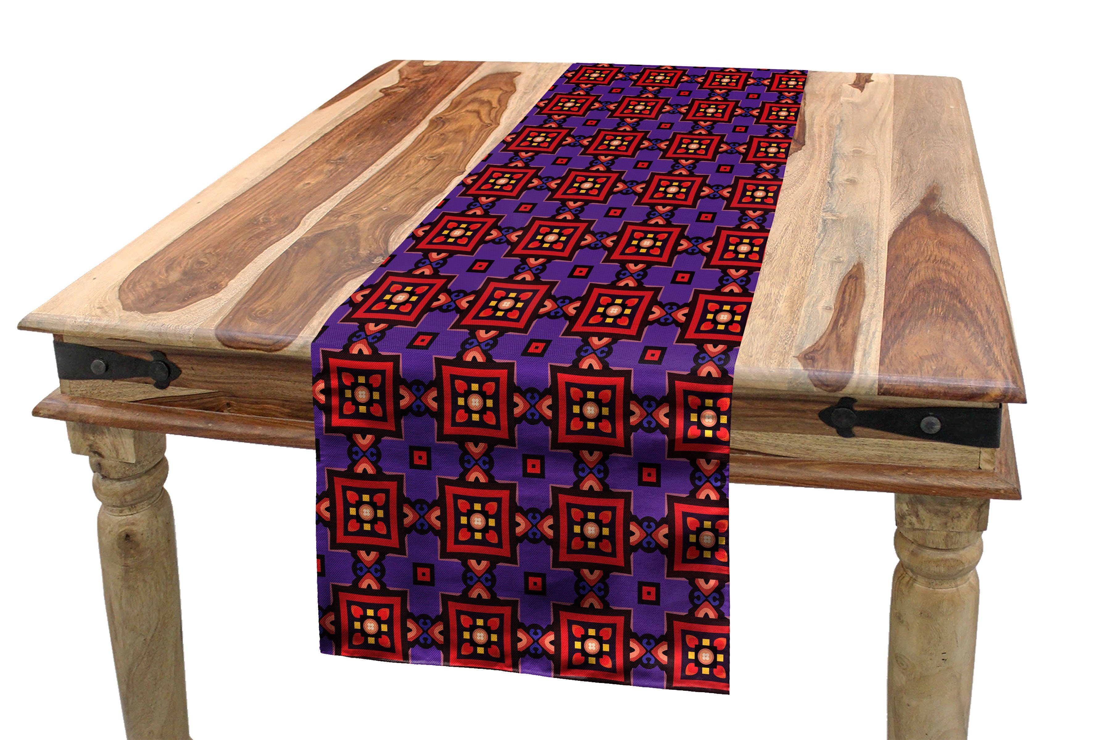 Abakuhaus Tischläufer Esszimmer Küche Rechteckiger Dekorativer Tischläufer, Geometrisch Platz Fliesen Petal Motive
