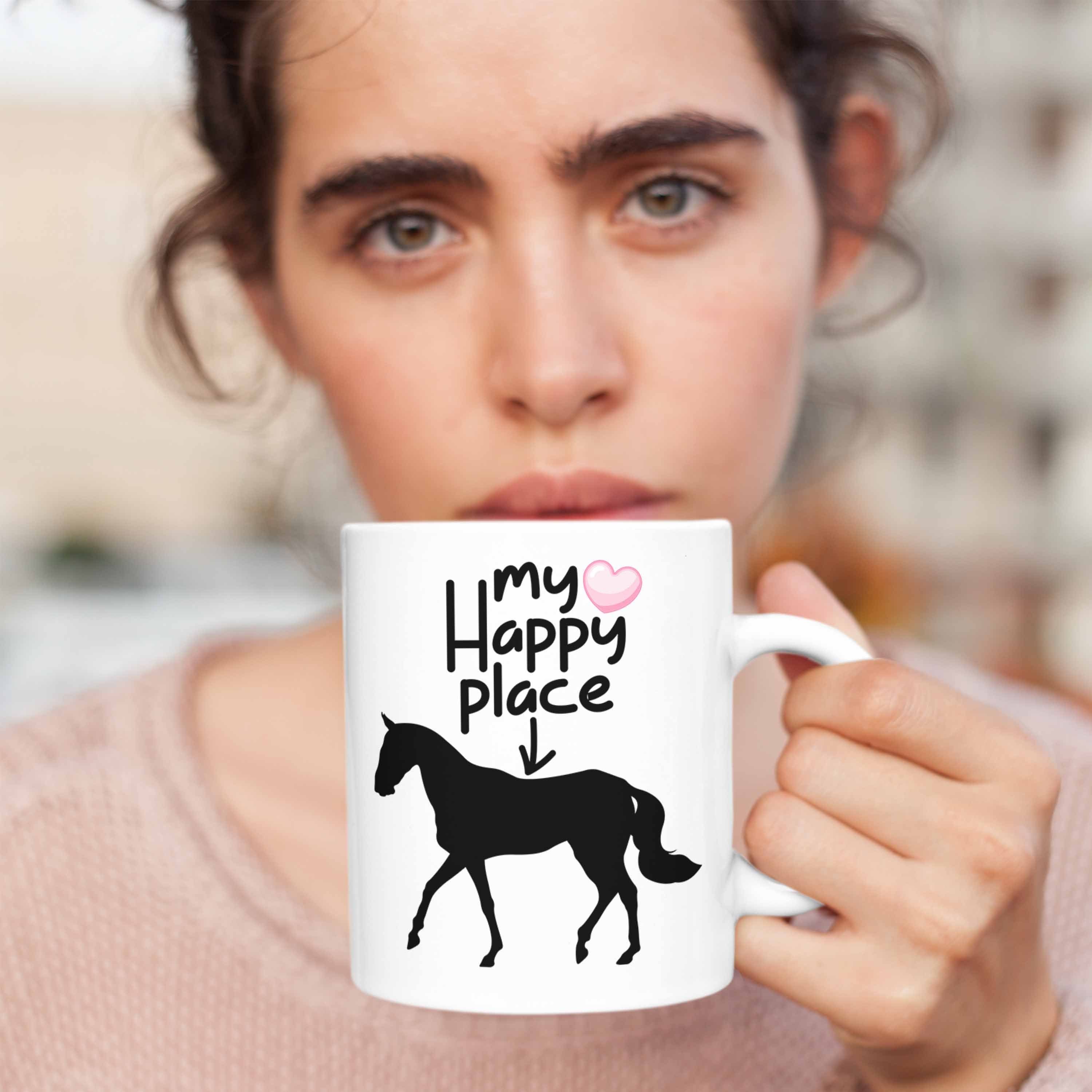 Trendation Tasse "My Lustige Weiss Happy für Tasse Reiterinnen Place" Pferde für Geschenkidee