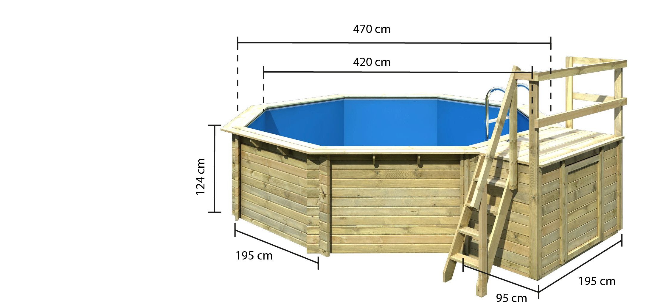 Karibu Achteckpool Massivholzpool kdi Schwimmbecken Gartenpool, Massivholz, witterungsbeständig, wetterfest