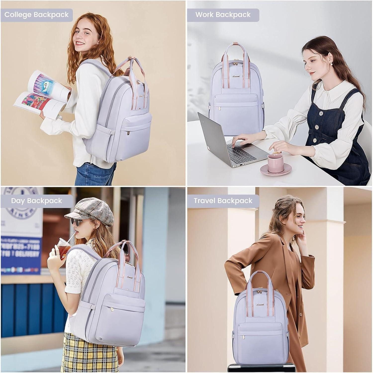 LuxusKollektion Laptoprucksack Rucksack Laptoptasche Wasserdicht USB Schulrucksack 15.6 Zoll Helllila