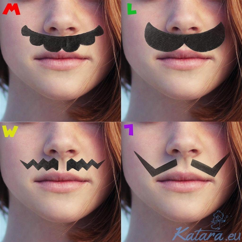 Katara Partyanzug 6er Bart Set Super Mario, Wario, Luigi, Waluigi, Zubehör, Karneval, Kinder, Erwachsene, Schnurrbart, Mustache, Bart