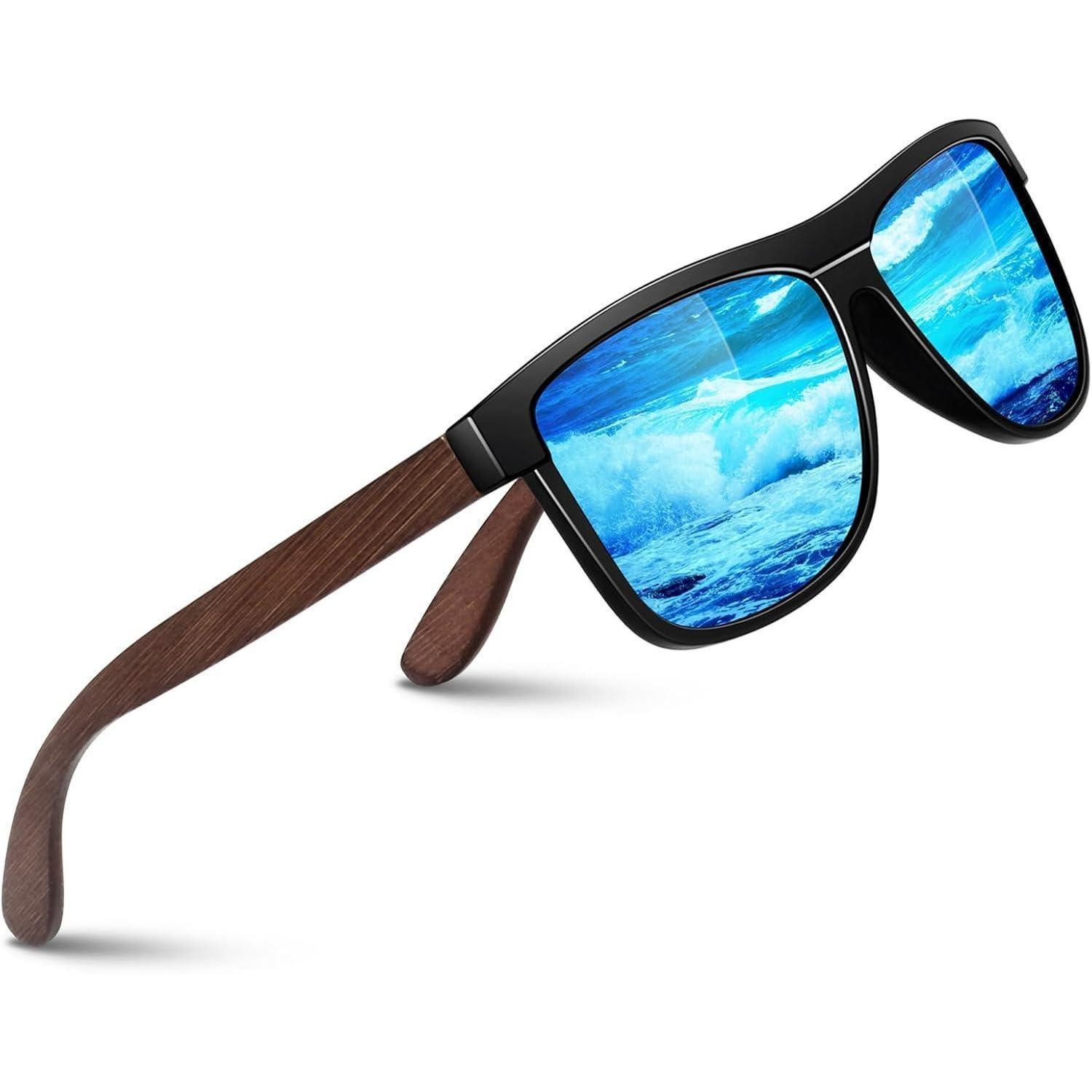 Sonnenbrille Sonnenbrille Herren Damen Schwarz Rahmen Blau Verspiegelte Linse