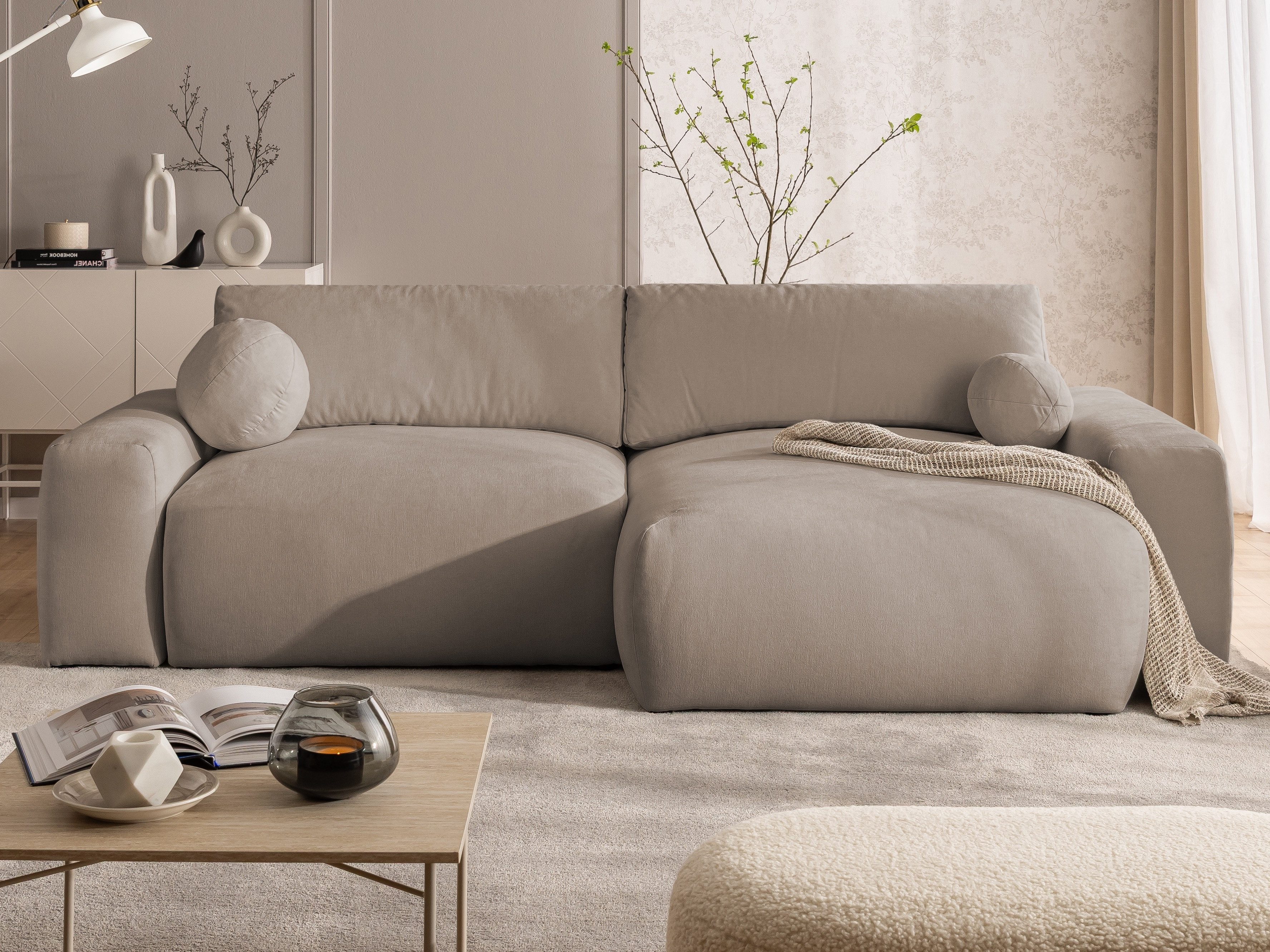 S-Style Möbel Ecksofa Puffy mit Schlaffunktion und Bettkasten - besonders weich und puffig, aus Webstoff, mit Wellenfederung