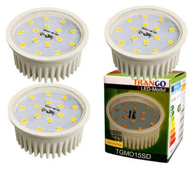 TRANGO LED Einbaustrahler, 3er Pack MO15SD-3 Ultra flach 5Watt 3 Stufen dimmbar LED Modul 3000K warmweiß zum Austauschen GU10 & MR16 Halogen Leuchtmittel, für Einbauleuchten, Deckenstrahler, Deckenleuchte, Spots
