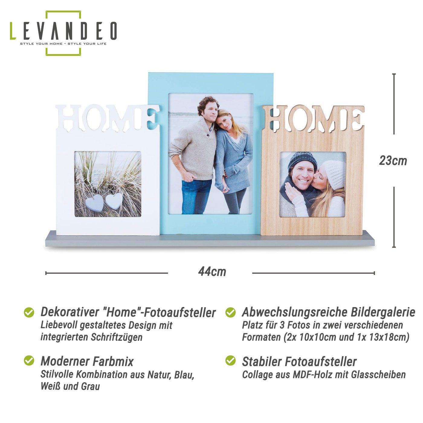 Levandeo® Fotohalter Bilderrahmen Aufsteller 3 Fotos 10x10 13x18 MDF Holz Home Fotorahmen G, für 3 Bilder