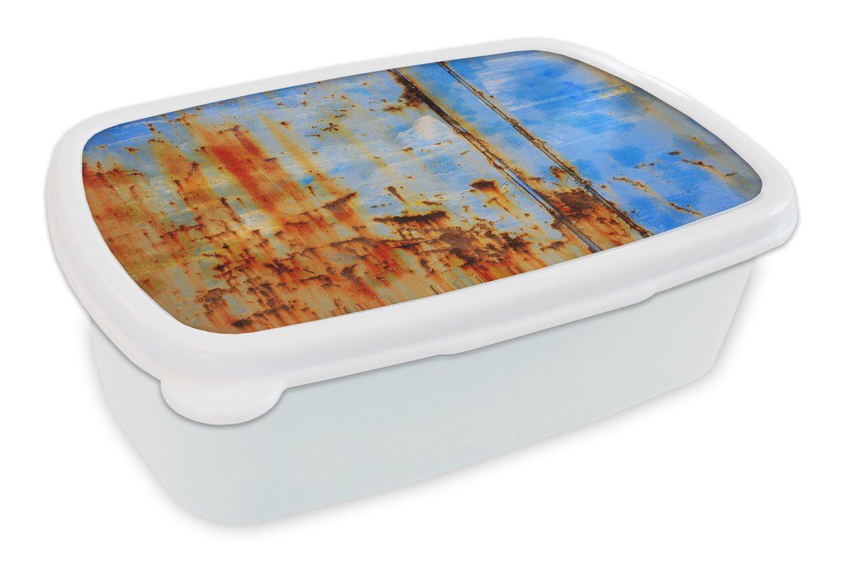 MuchoWow Lunchbox Stahl - Rost - Vintage, Kunststoff, (2-tlg), Brotbox für Kinder und Erwachsene, Brotdose, für Jungs und Mädchen weiß