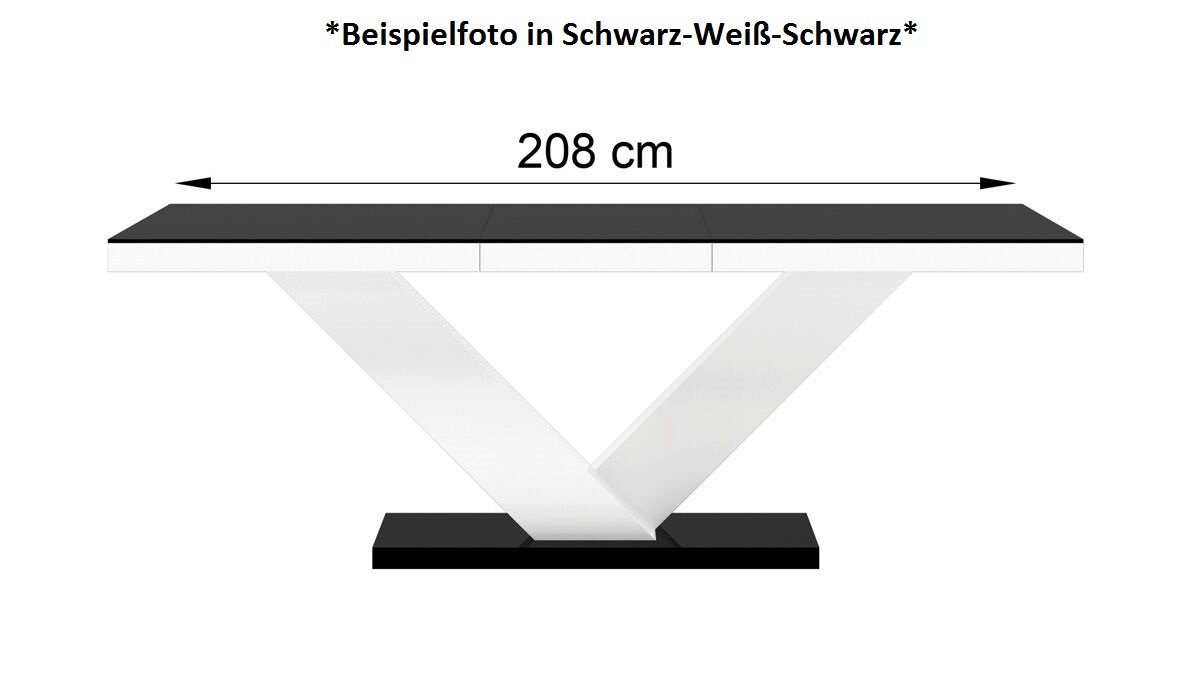 designimpex Esstisch Design HE-999 Schwarz / 256 HOCHGLANZ bis ausziehbar 160 Weiß cm MATT