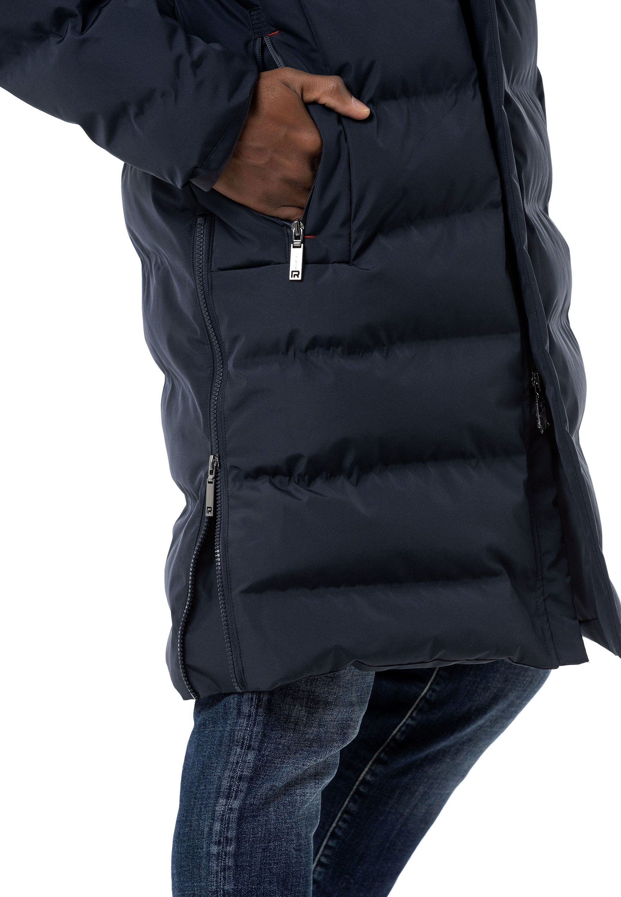 RedBridge Steppmantel mit Kapuze Lange Winterjacke Warm Leicht Casual Verdeckter Reißverschluss mit Druckknopfleiste