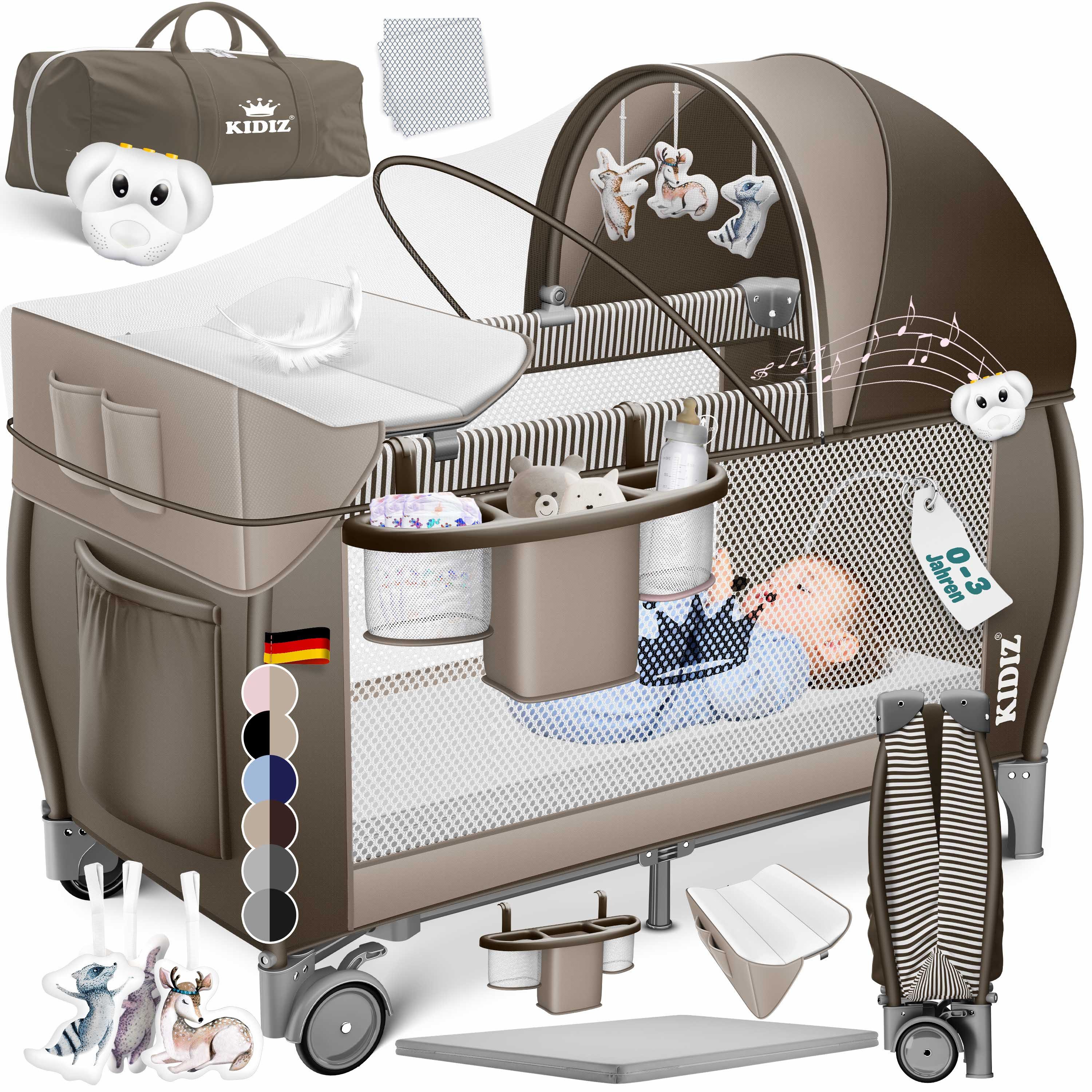 KIDIZ Baby-Reisebett, Babybett Kombi Set mit Matratze & Wickelauflage ab Geburt bis 15 kg