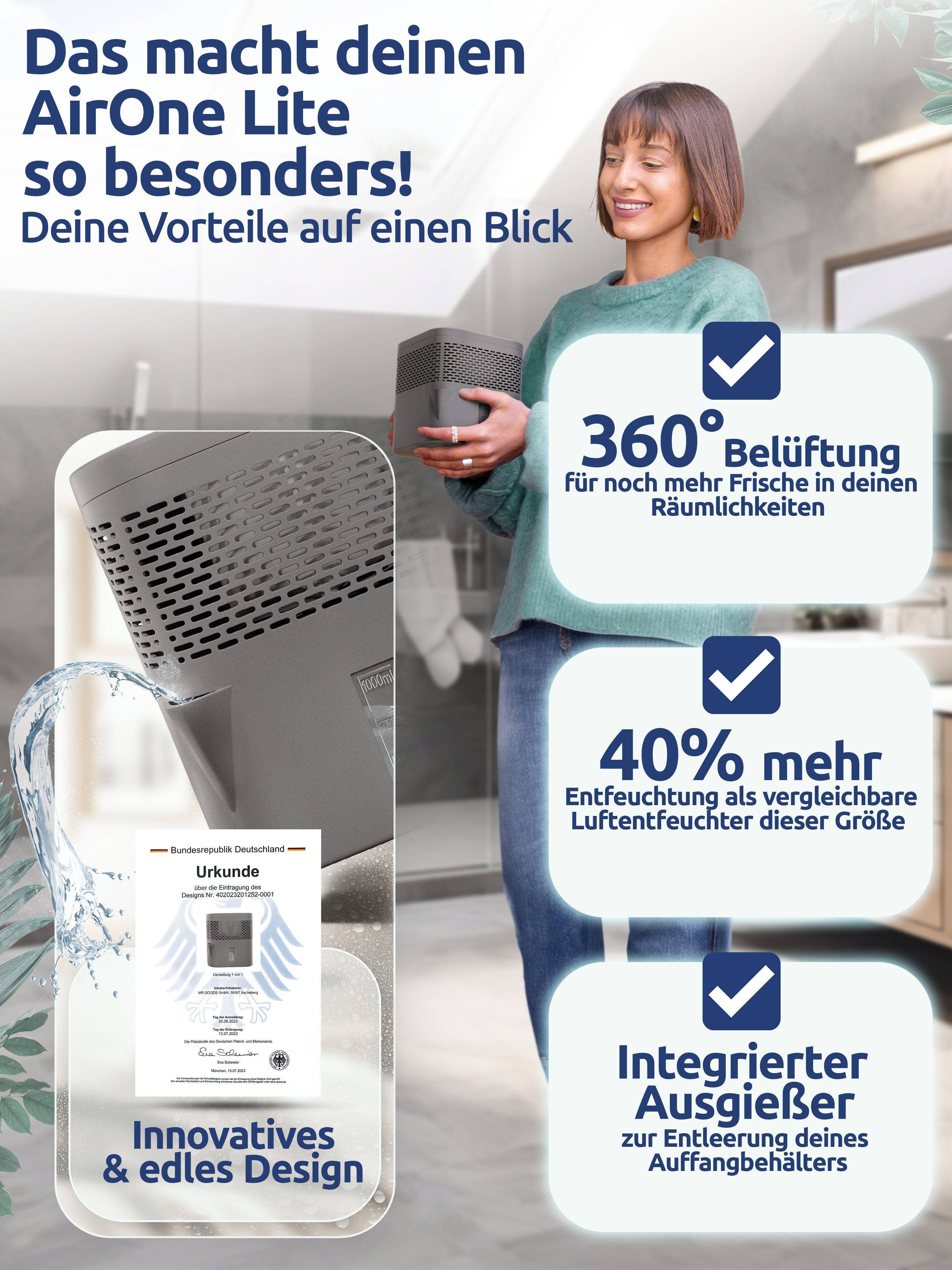 BonAura Luftentfeuchter ohne Strom, für 36 m³ Räume, 450g Granulat, Schutz günstig online kaufen