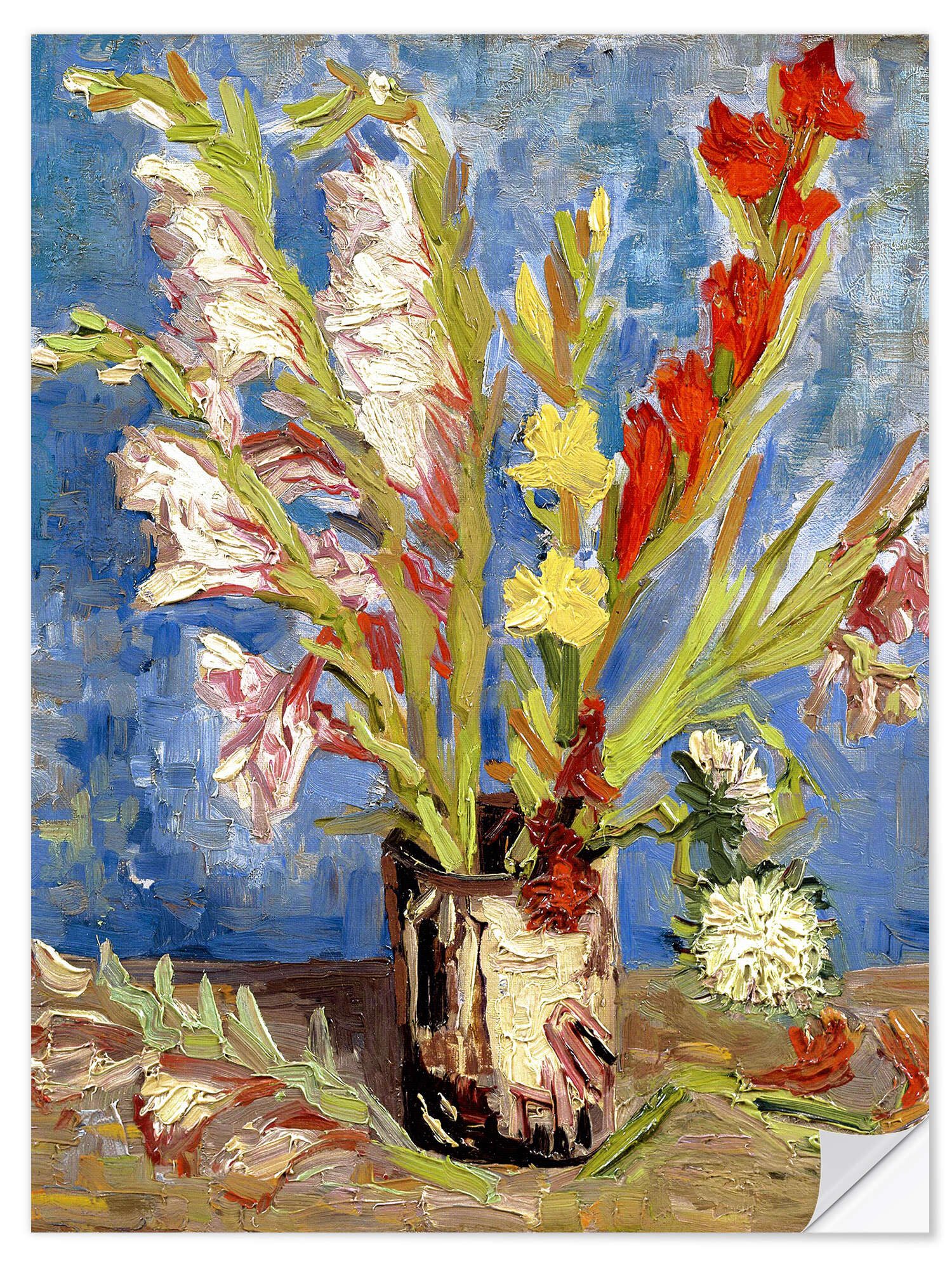 Posterlounge Wandfolie Vincent van Gogh, Vase mit Gladiolen und China Astern, Wohnzimmer Malerei