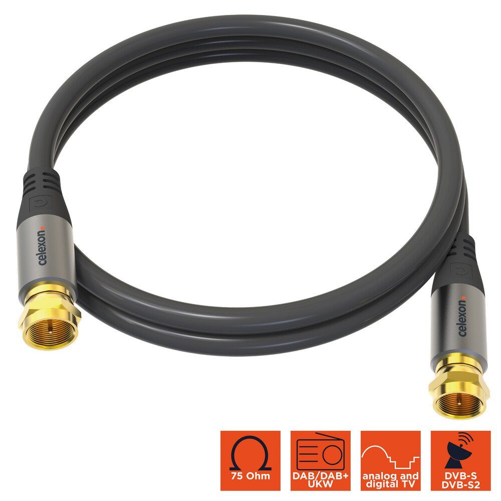 Celexon cm), (100 Antennenkabel 1,0m, Line, F-Stecker Professional schwarz Sat SAT-Kabel,