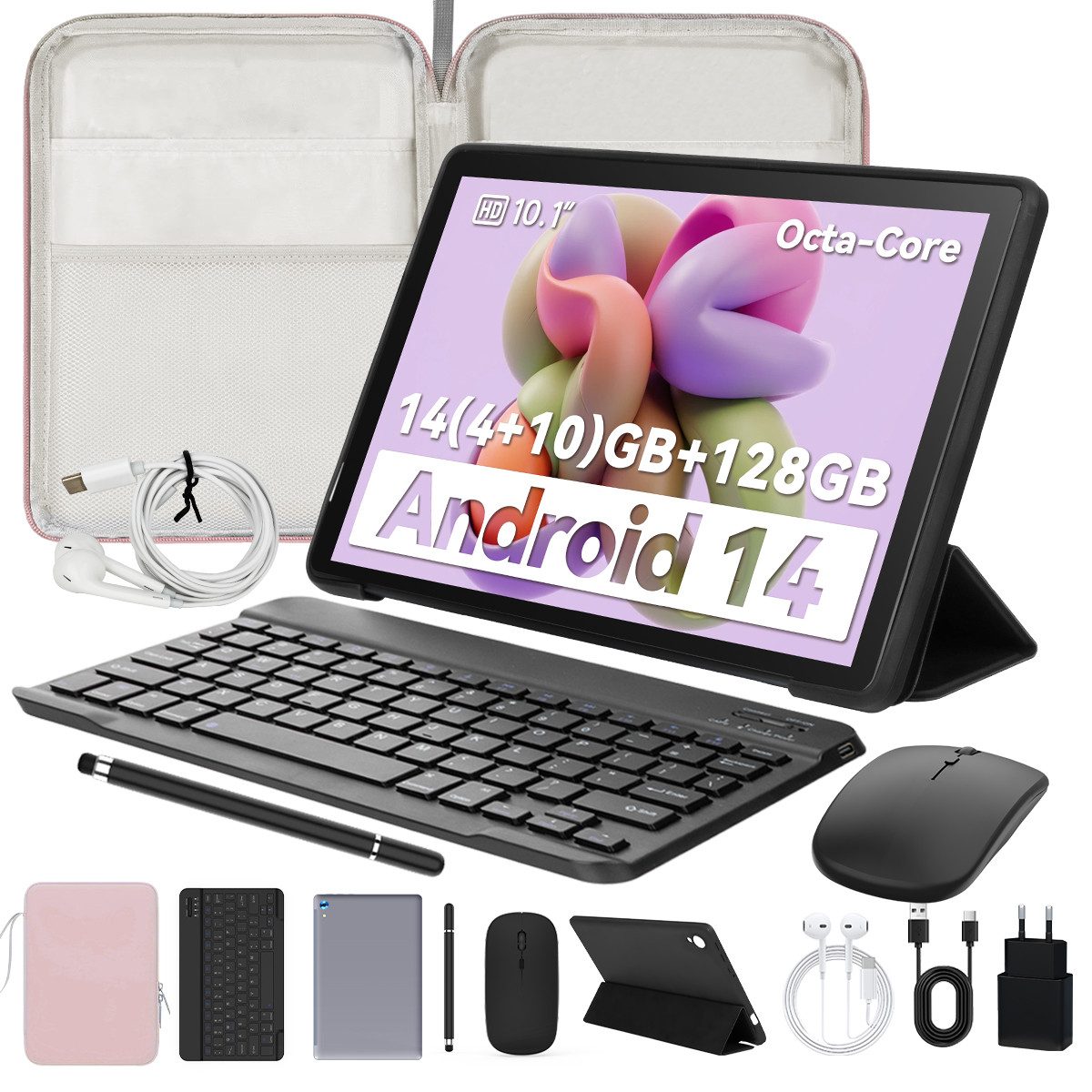 BUFO 10.1 Tablet mit Tastatur, Schutzhülle, Maus, Stylus, 1280 * 800 IPS HD Tablet (10", 14)