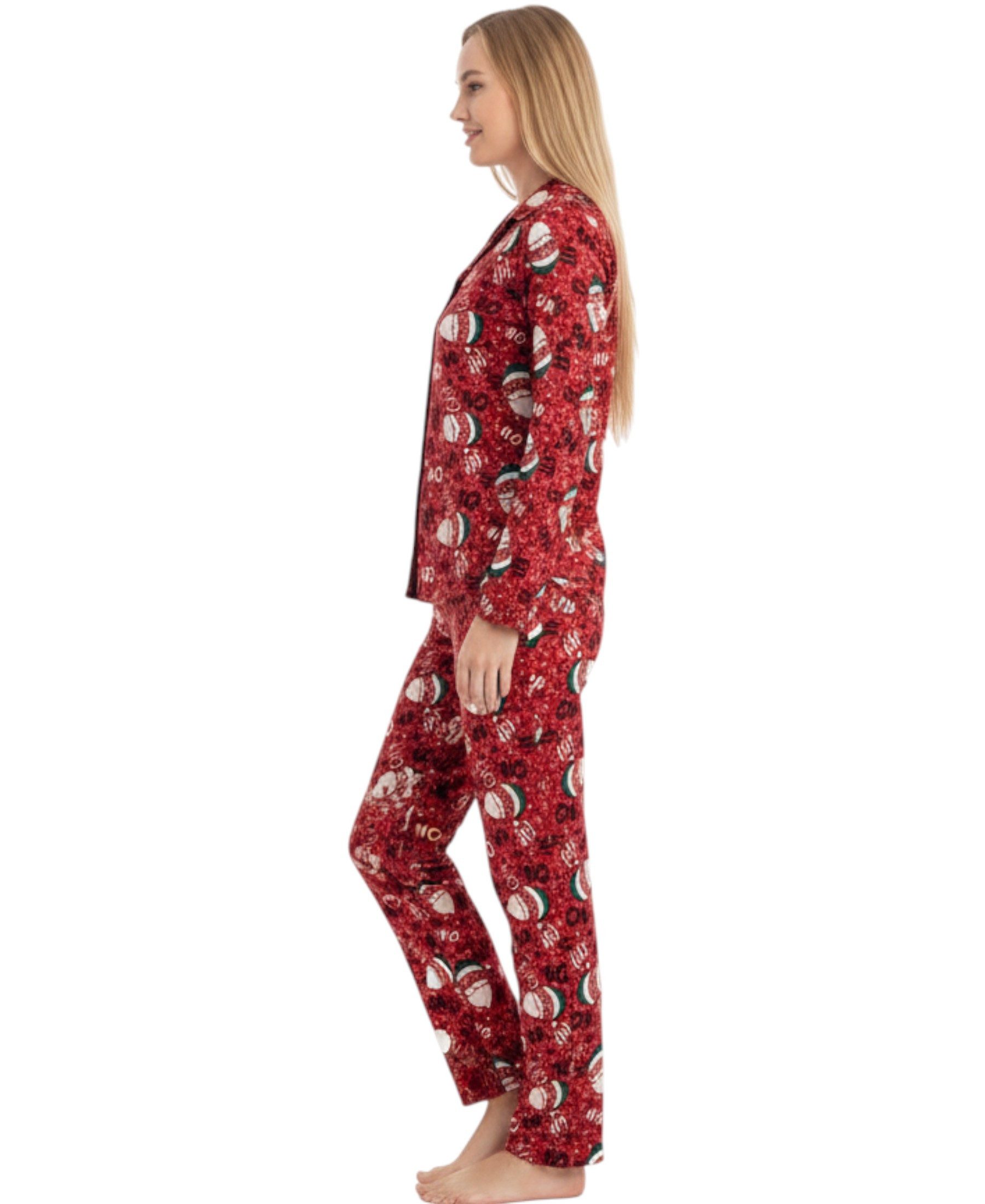 fashionshowcase Pyjama Damen Schlafanzug mit Weihnachtsmotiven, Baumwoll-Elasthan, Winter (2 tlg) weihnachtliche Motive