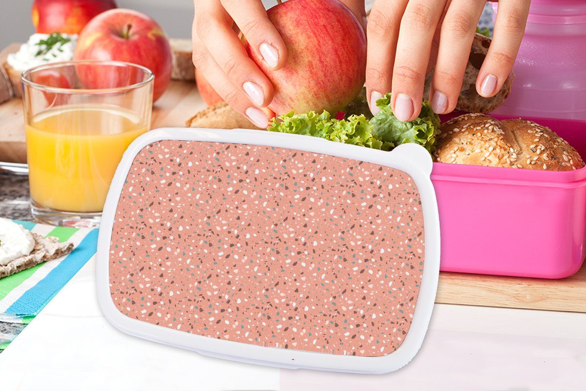 MuchoWow Lunchbox Muster - Terazzo Textur, - Snackbox, Brotdose Kunststoff Mädchen, Brotbox für Kunststoff, (2-tlg), rosa Kinder, Erwachsene