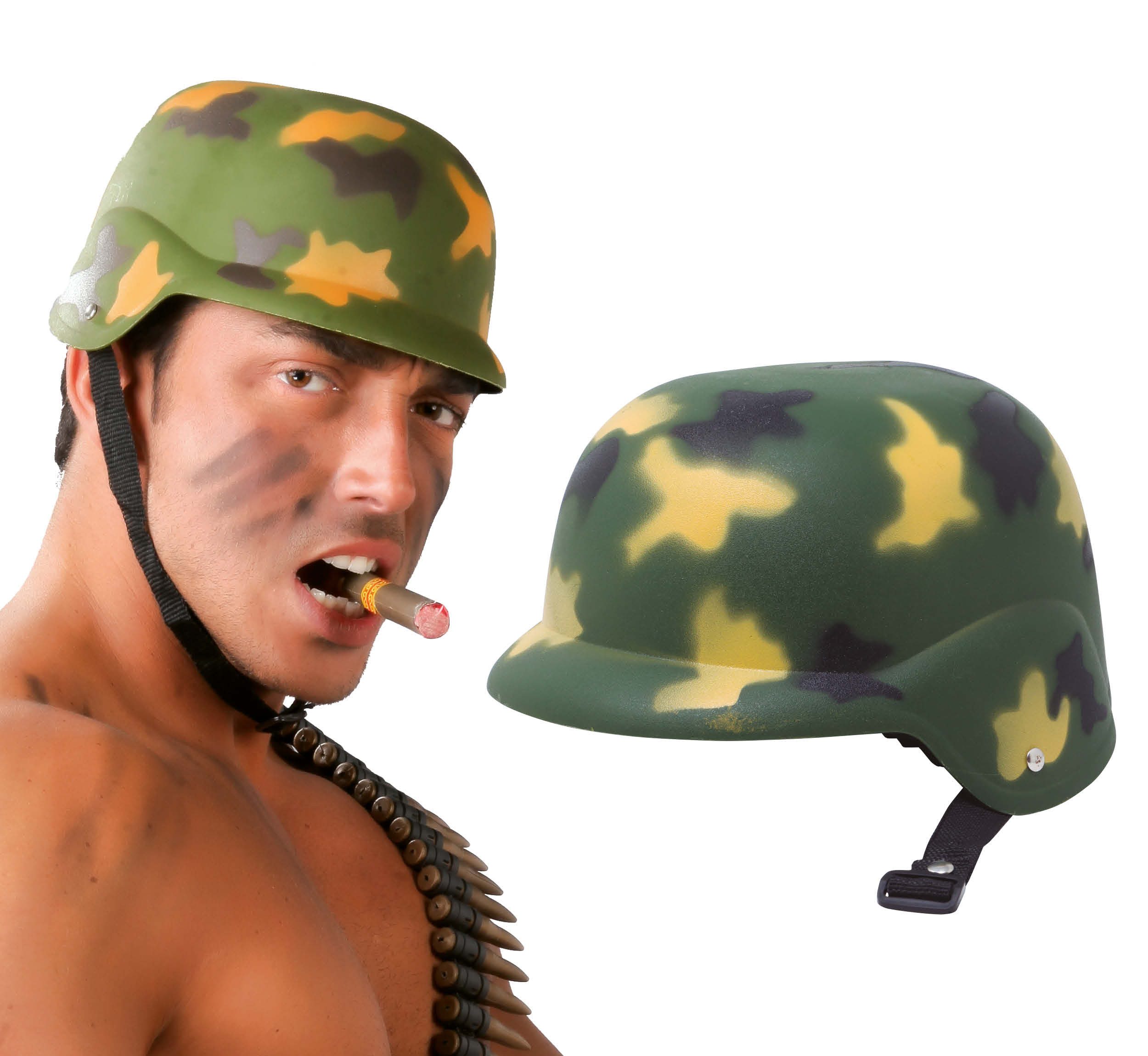 Fiestas Guirca Kostüm, Militär Helm Camouflage Tarn Look Karneval Abenteuer Accessoire Deko
