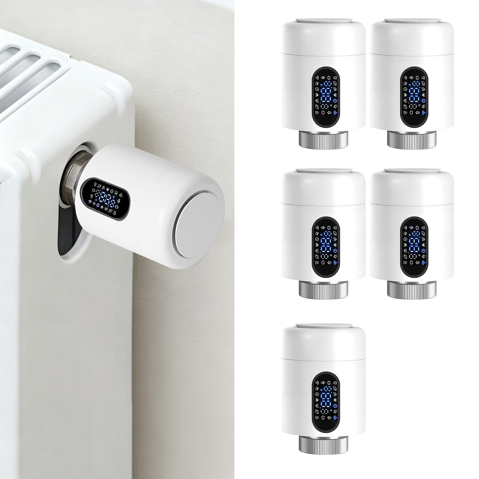 Clanmacy Heizkörperthermostat Smartes Thermostat WiFi, App-Steuerung, Smart Life/Tuya, Weiß, 5er, (35 St)