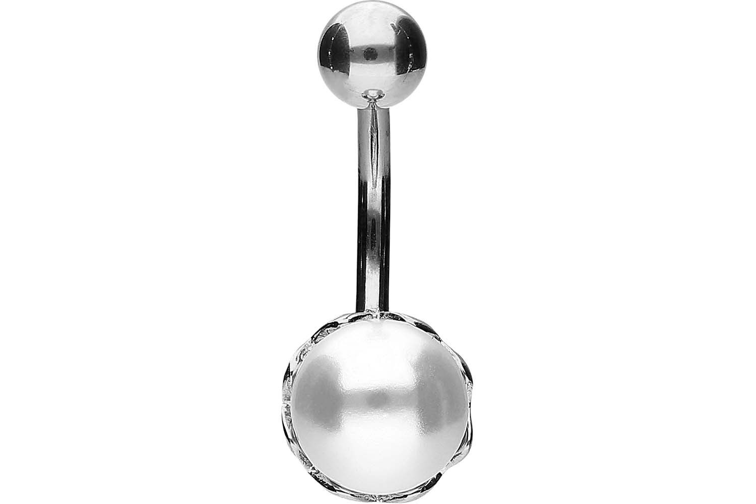 PIERCINGLINE Bauchnabelpiercing Titan Bananabell mit 925er Silber-Design SYNTHETISCHE PERLE (Bananabells, 1-tlg)