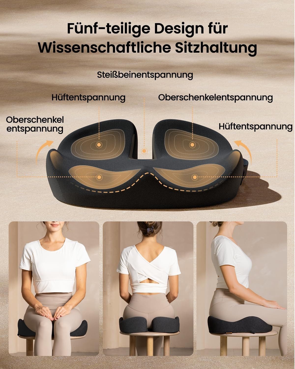 ProtoArc Sitzkissen Auto Anti-Rutsch Sitzkissen Rollstuhlkissen Bürostuhl Orthopädisch, Ergonomisches Steißbeinkissen Memory Foam