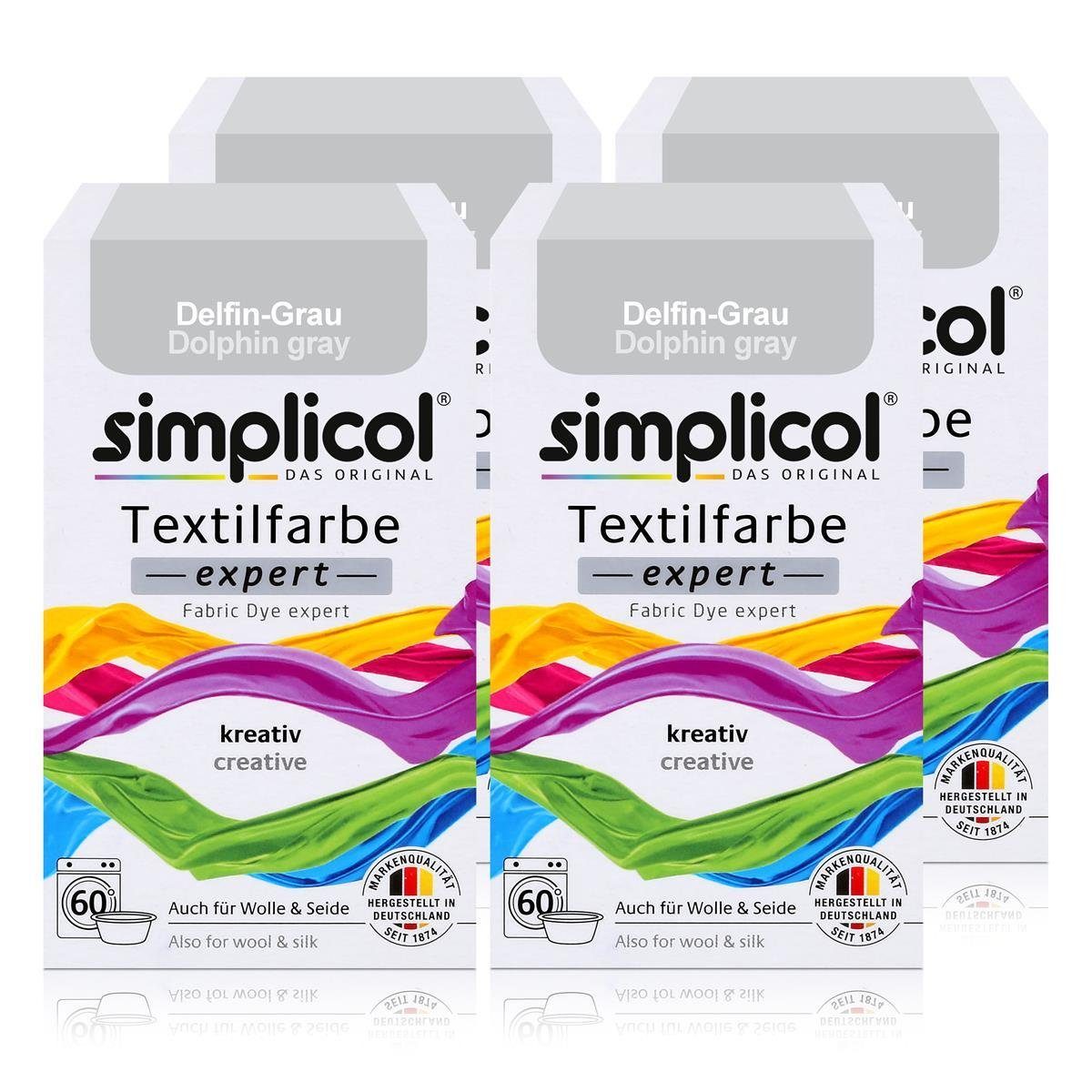 simplicol Textilfarbe Simplicol Textilfarbe expert Delfin-Grau 150g - Farbe zum Färben (4er