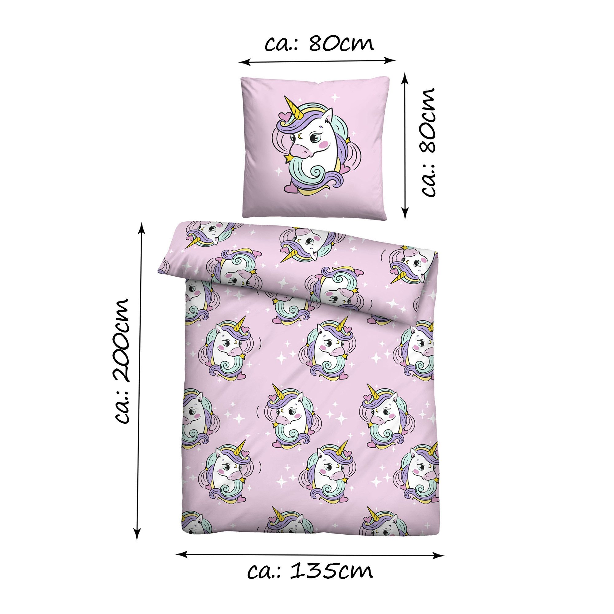 Bestlivings Kinderbettwäsche mit Motiv, Mikrofaser, 2 teilig, 135x200/80x80 cm, mit verdecktem Reißverschluss, atmungsaktiv
