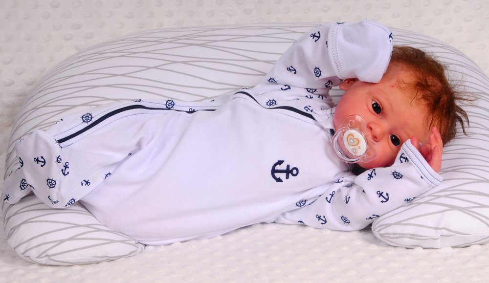 La Bortini Strampler Schlafoverall Baby Overall Schlafanzug in Weiß mit Ankern aus reiner Baumwolle, 44 50 56 62 68 74 80 86 92 98 104