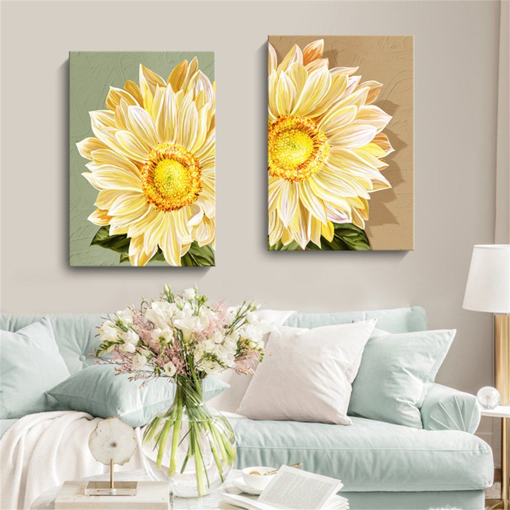 Aufhängefertig Malerei, Leinwand (30×40cm), Kunstdruck Sonnenblume Blume, Rouemi Gelb-A dekorative Gemälde Leinwandbild,