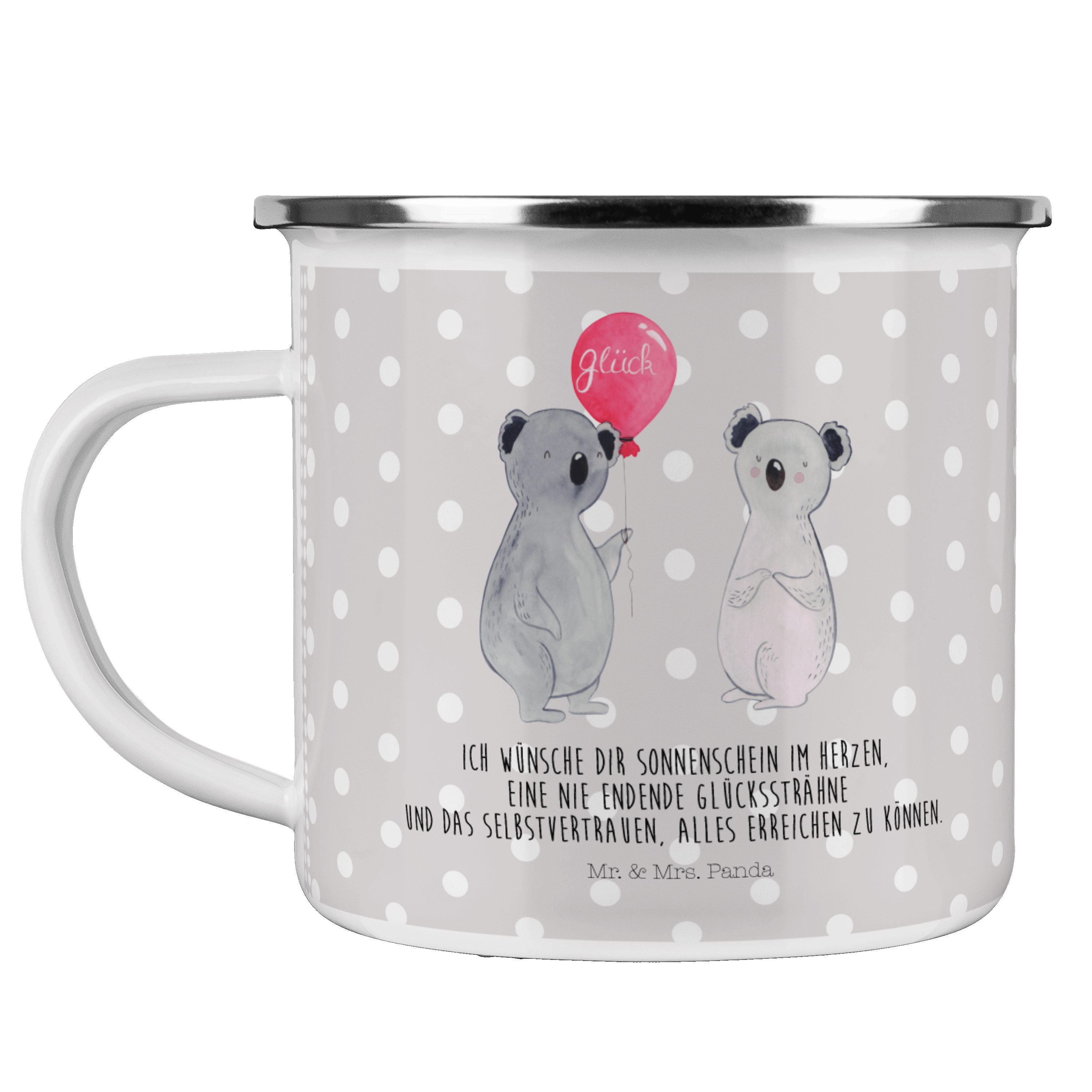 Mr. & Mrs. Panda Becher Koala Luftballon - Grau Pastell - Geschenk,  Geburtstag, Outdoor Tasse, Emaille