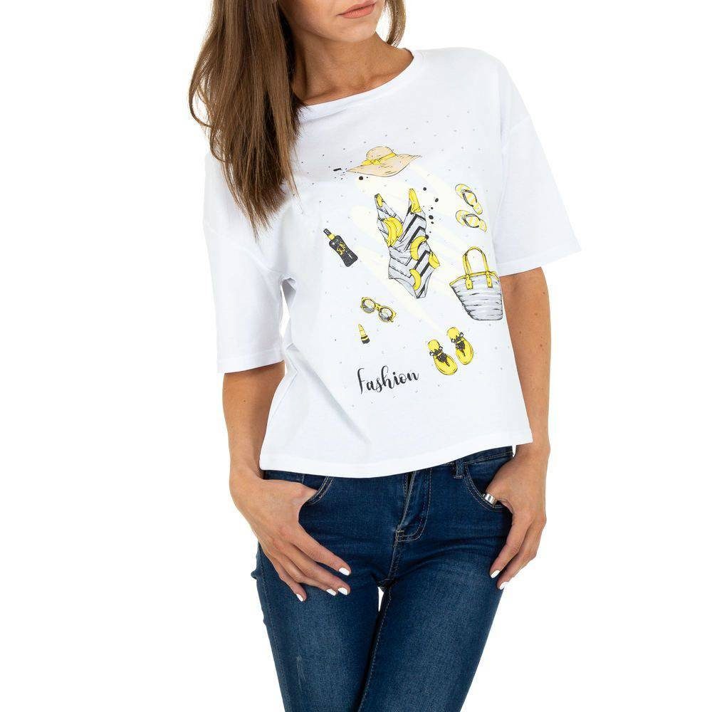 T-Shirt Strass Weiß Freizeit Ital-Design in Damen Print T-Shirt