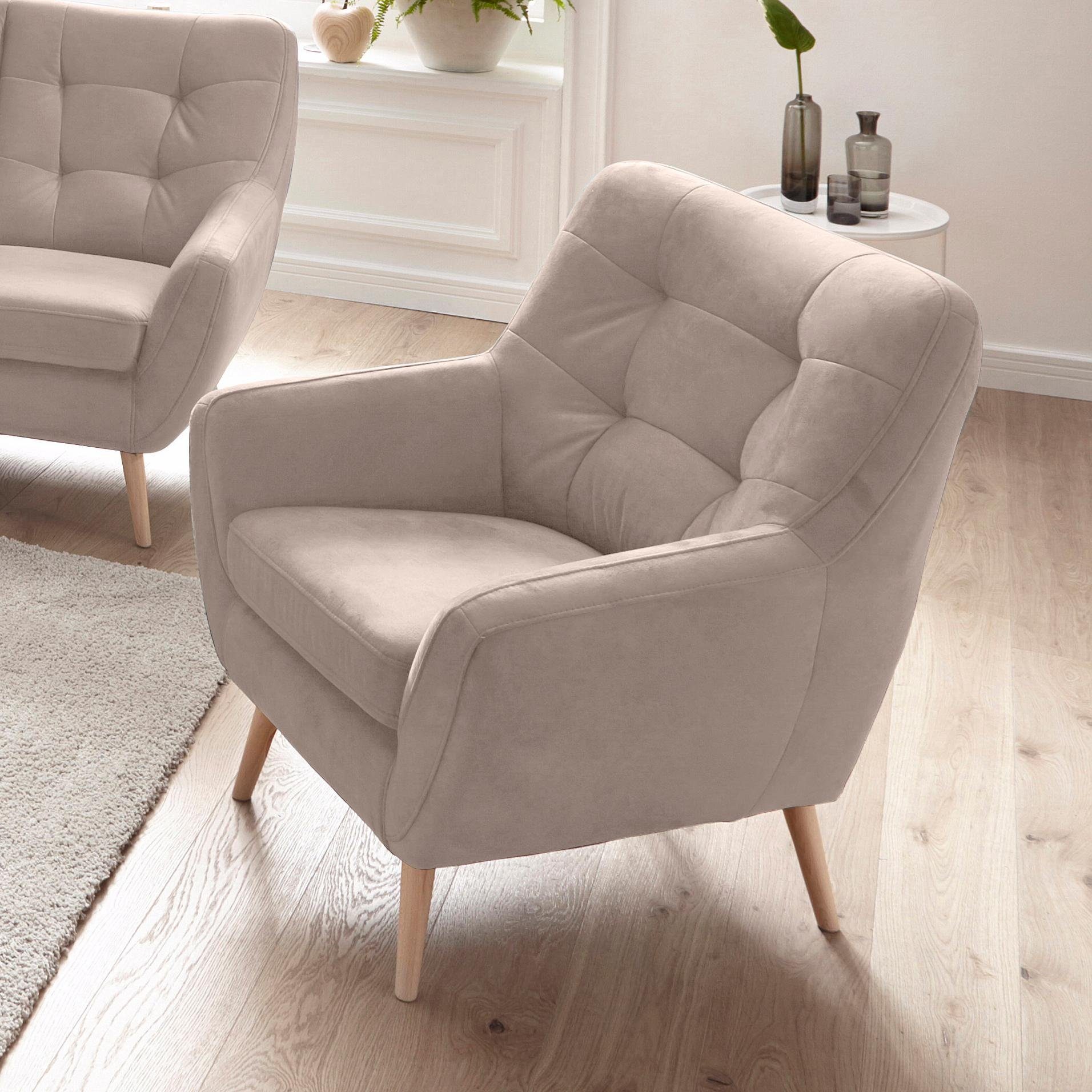 exxpo - sofa fashion Sessel Scandi, Loungesessel mit tollem Sitzkomfort, hochwertige Polsterung, bequem, hohe Holzfüße