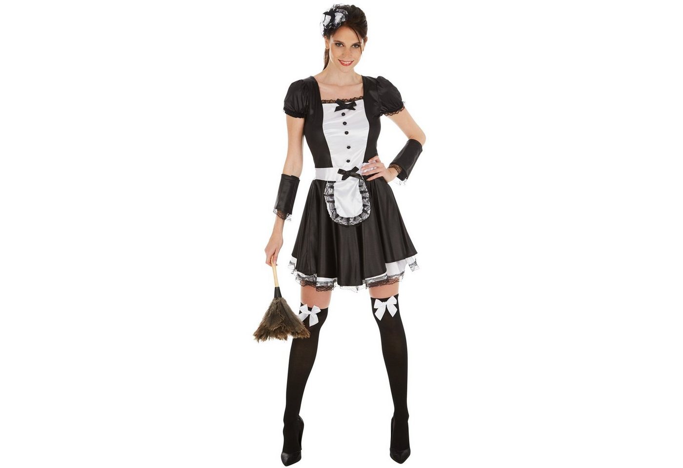 dressforfun Kostüm Zimmermädchen, auch Stubenmädchen, in der Farbe schwarz/weiß, Gr. M, aufreizendes Kleid, Schöner Haarreifen, Stümpfe und Armstulpen