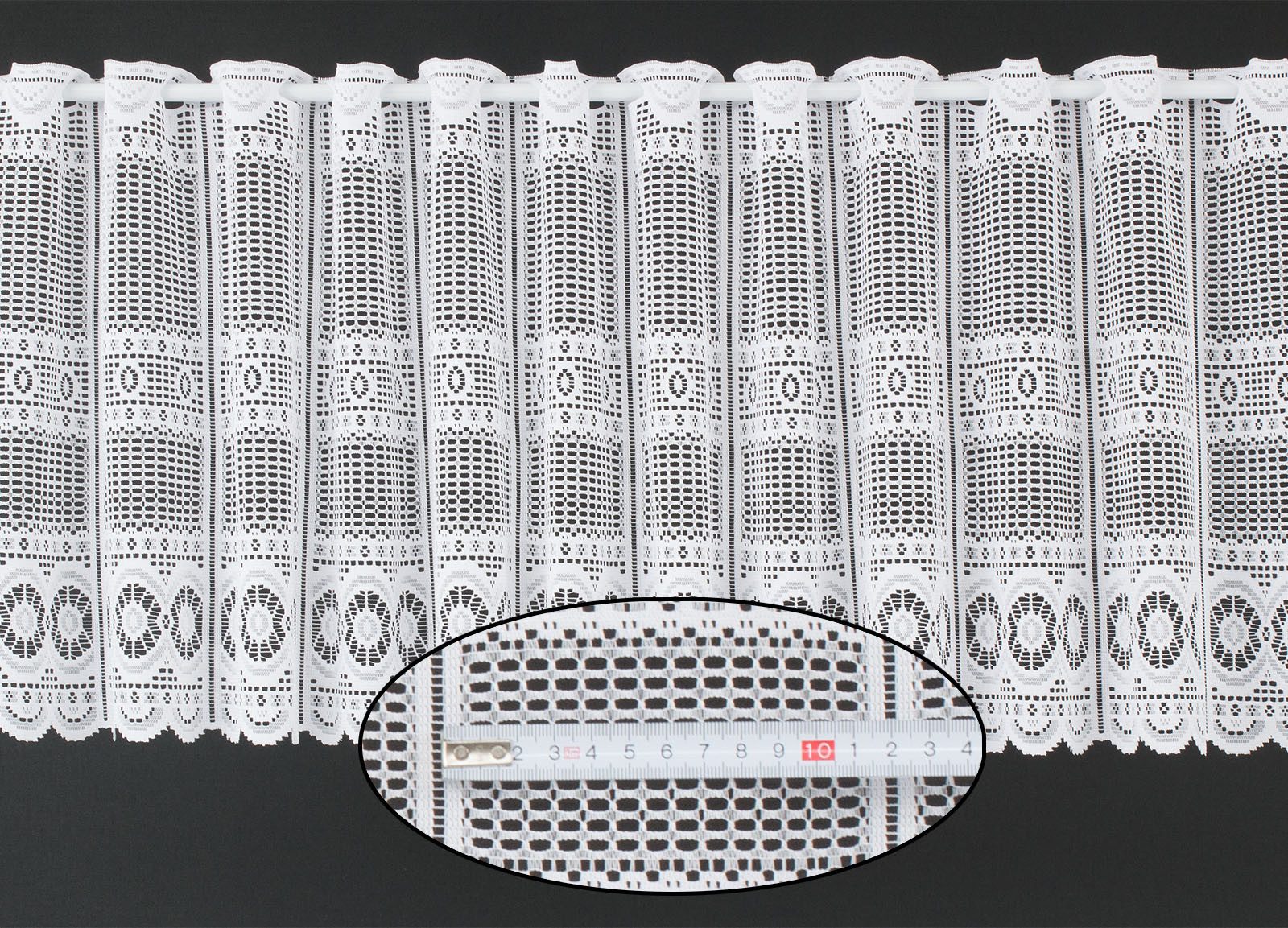 Gardinen Kranzusch Scheibengardine Jacquard gebogt Abschluss (1 St), Stangendurchzug, transparent, Stablöcher,transparent,verschiedene Höhen, Breiten