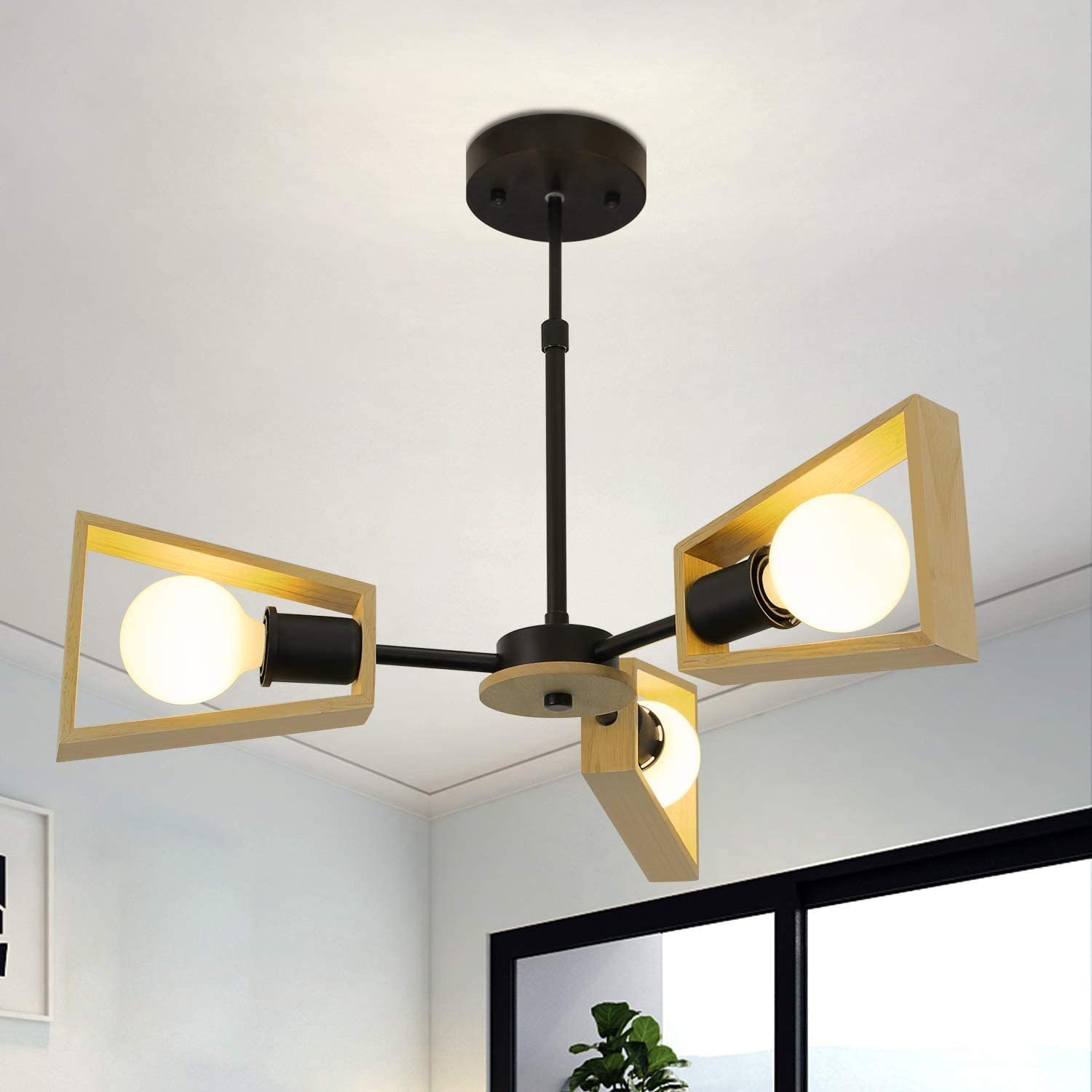 ZMH Deckenleuchte LED wechselbar Höhenverstellbar E27 Wohnzimmer, rustikal Beleuchtung Holz