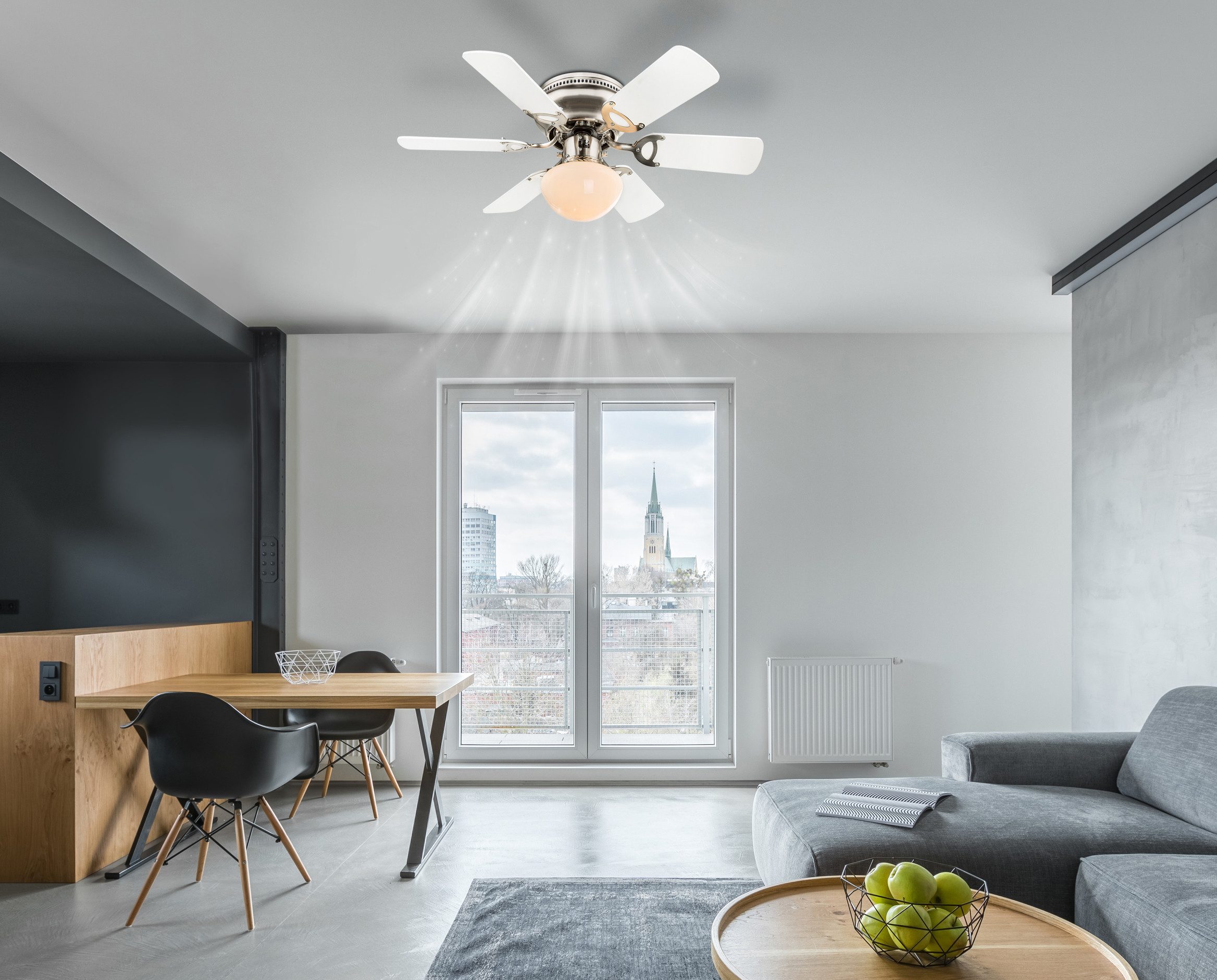 GLOBO LIGHTING Deckenleuchte UGO, ohne Leuchtmittel, Ventilator Nickel/Weiß/Graphit, Opalglas, drehbar, E27