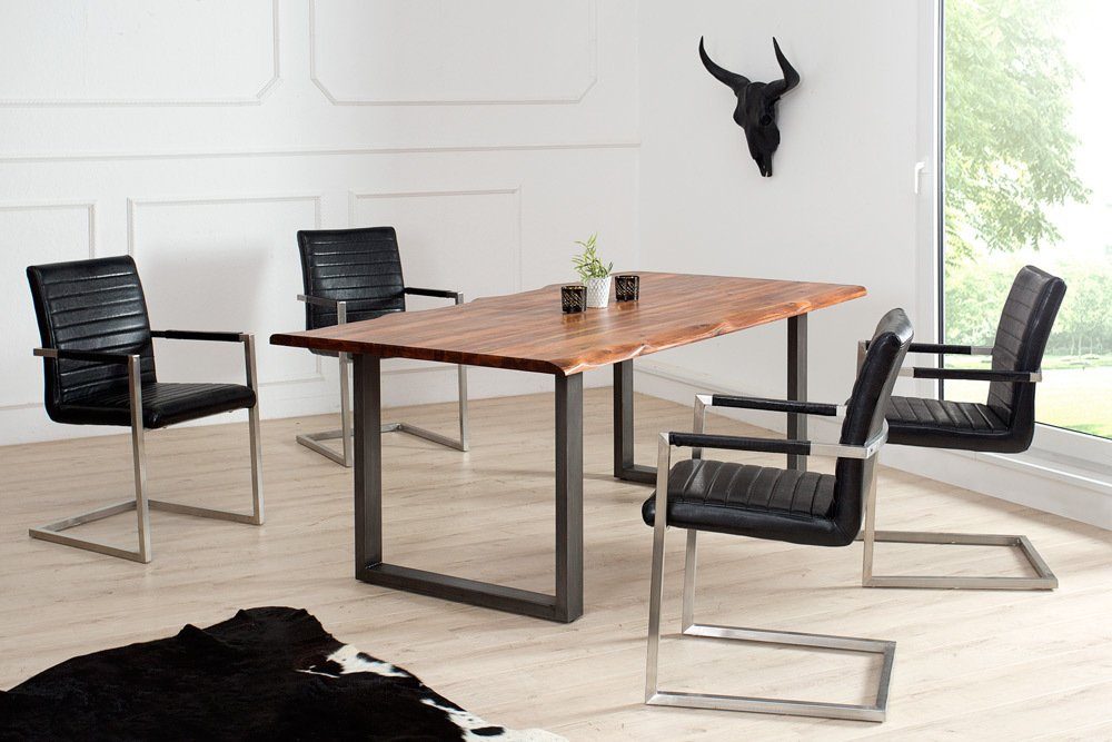 · Esszimmer riess-ambiente schwarz · antik Armlehne 1 / Freischwinger Industrial mit silber St), · · Kunstleder (Einzelartikel, LOFT Metall