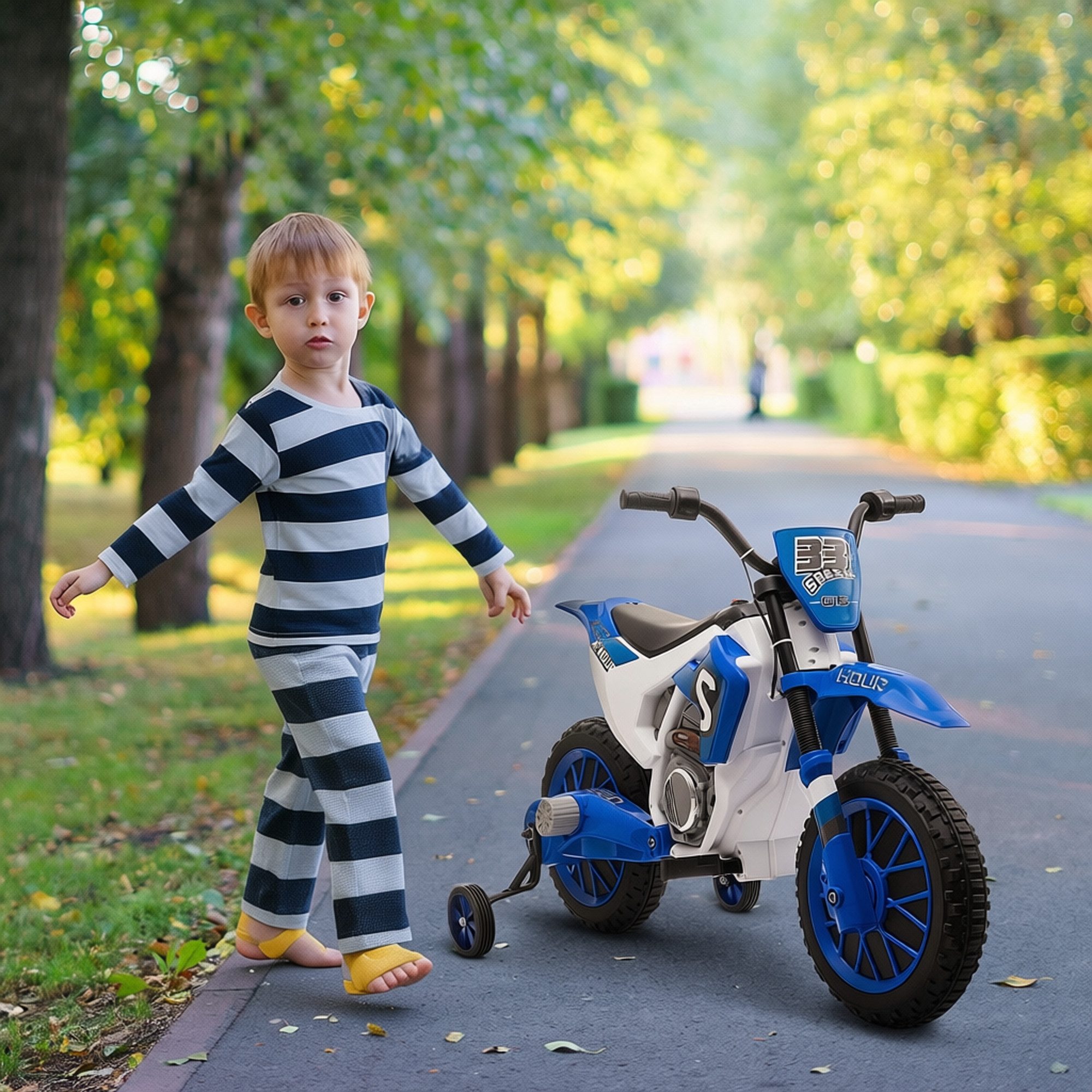 HOMCOM Elektro-Kindermotorrad Elektromotorrad Kinder 3-8 km/h mit 2 Stützrädern Rot+Weiß, Belastbarkeit 30 kg, (1-tlg), 106.5L x 51.5B x 68H cm