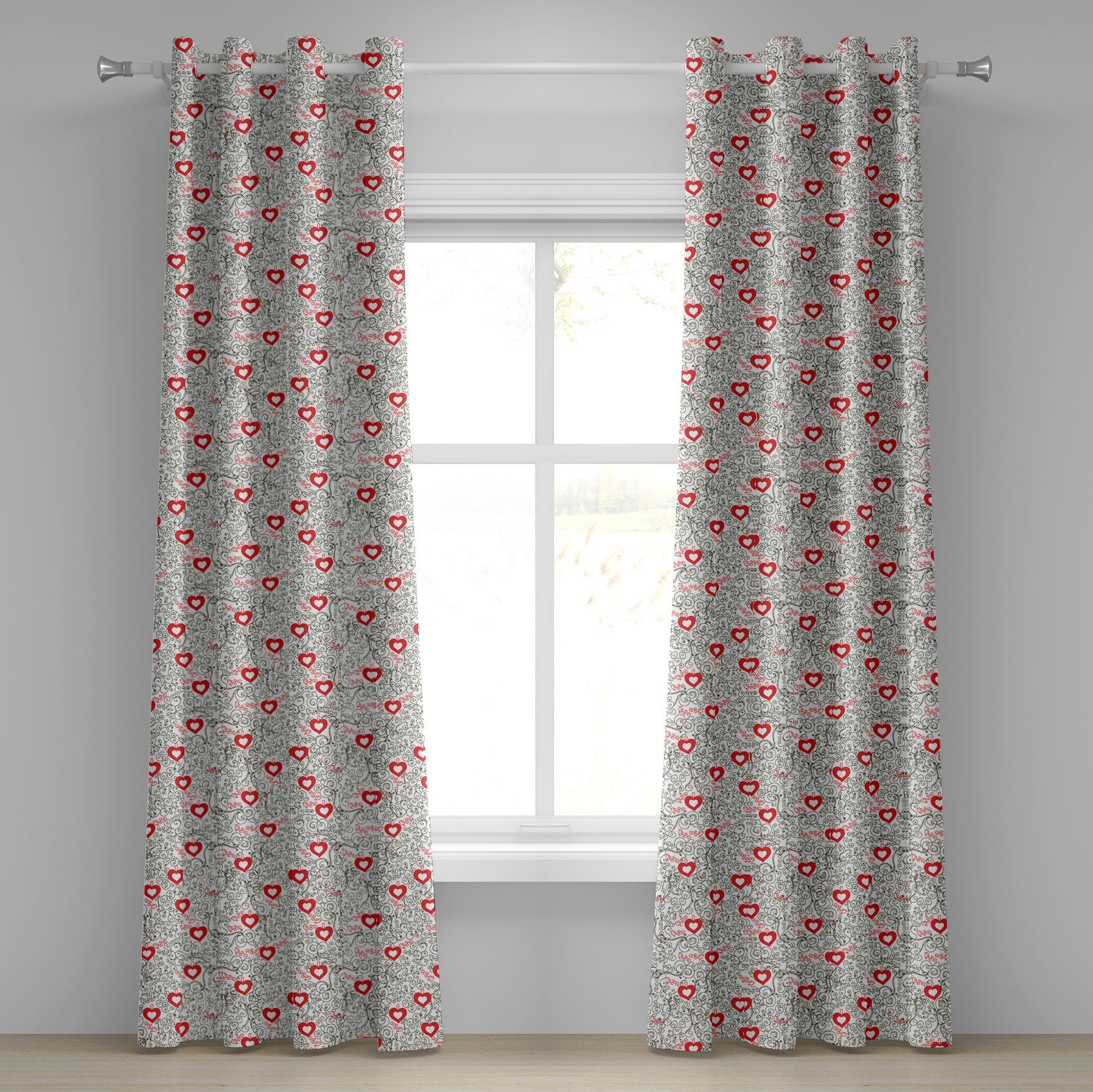 Gardine Dekorative 2-Panel-Fenstervorhänge für Schlafzimmer Wohnzimmer, Abakuhaus, Valentines Romantisches Deftige