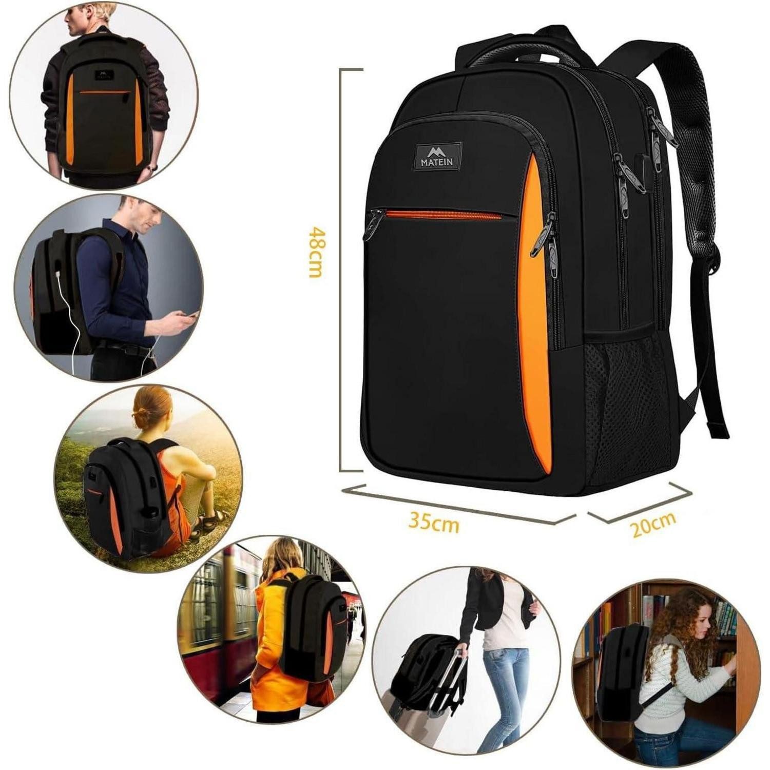 LuxusKollektion Laptoprucksack Schulrucksack Laptop USB Ladeanschluss 17,3 Zoll Schwarzorange