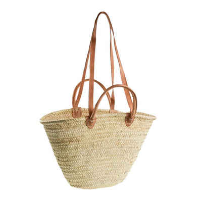 maDDma Dekokorb »Palmtasche / Ibiza-Tasche mit Ledergriffen und -henkeln!«, Strandtasche aus Palmblatt
