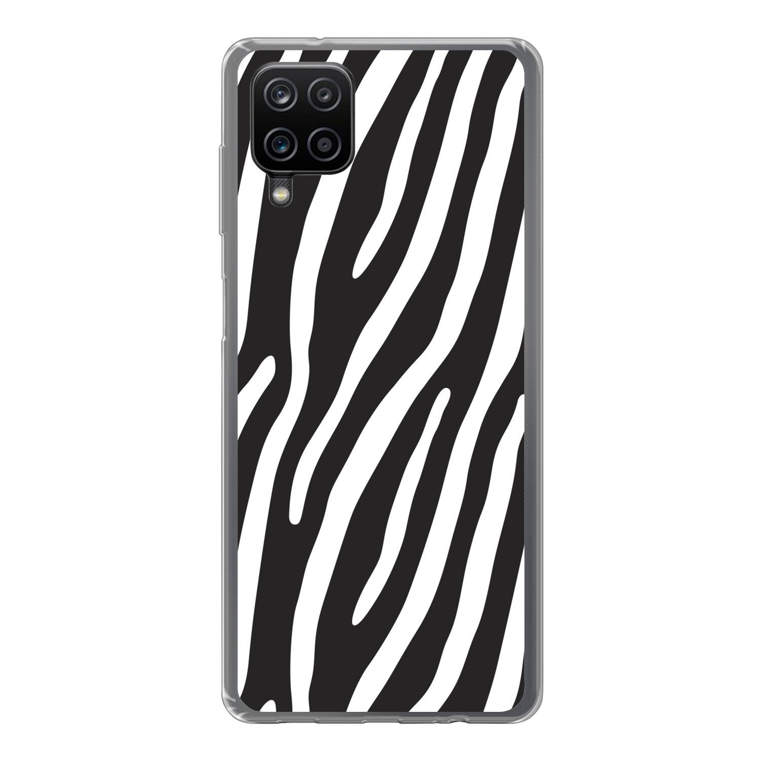 Handyhülle für Samsung Galaxy A12 Tiere - Zebradruck - Schwarz