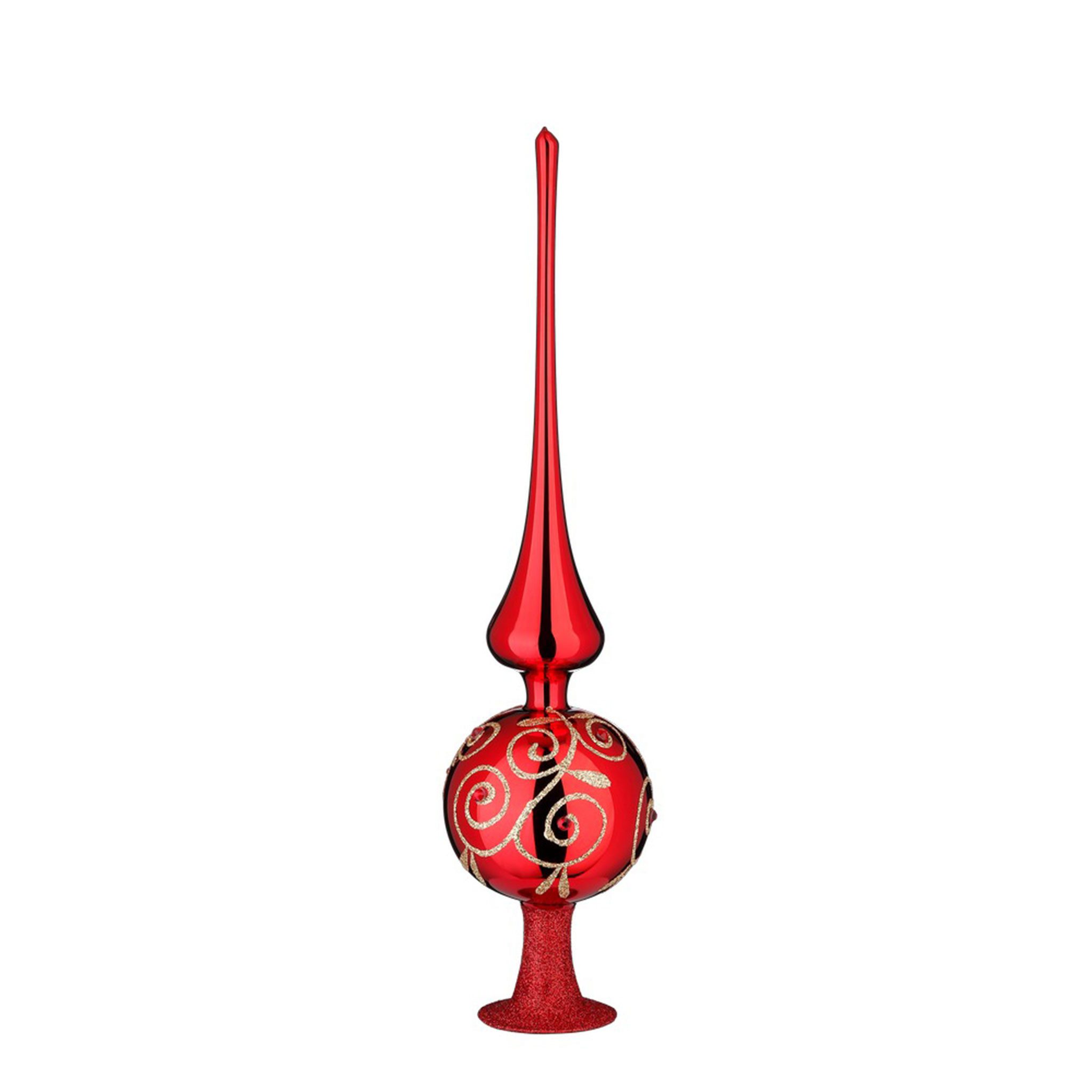 INGE-GLAS® Christbaumspitze, Christbaumspitze Glas 33cm florale Ornamente Strass Rot glänzend
