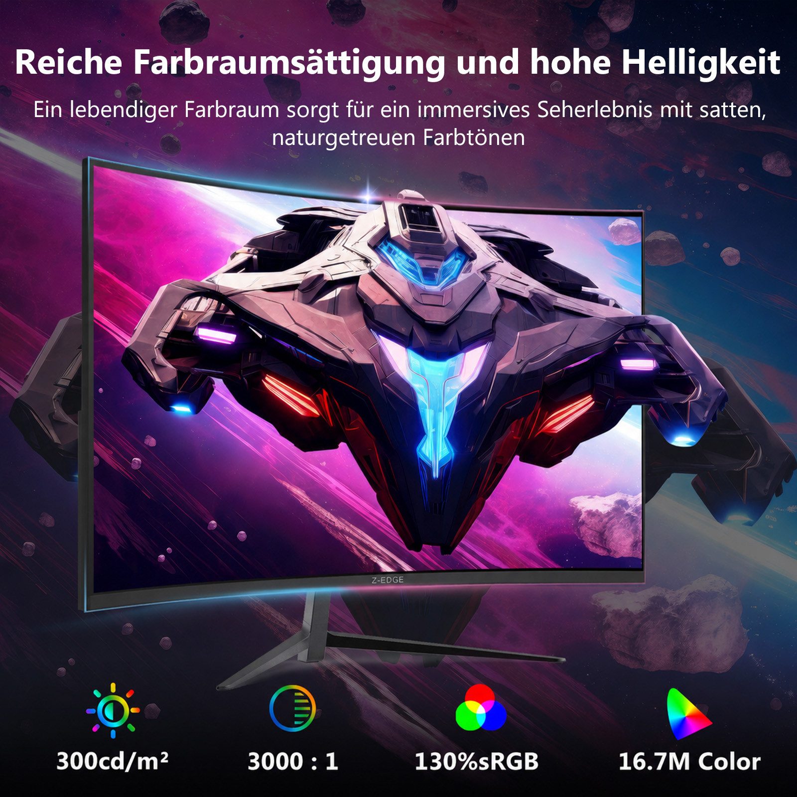 Z-EDGE LED, 1650R Curved-Gaming-Monitor (61 cm/24 ", 1920 x 1080 px, FHD, 1 ms Reaktionszeit, 200 Hz, LCD)